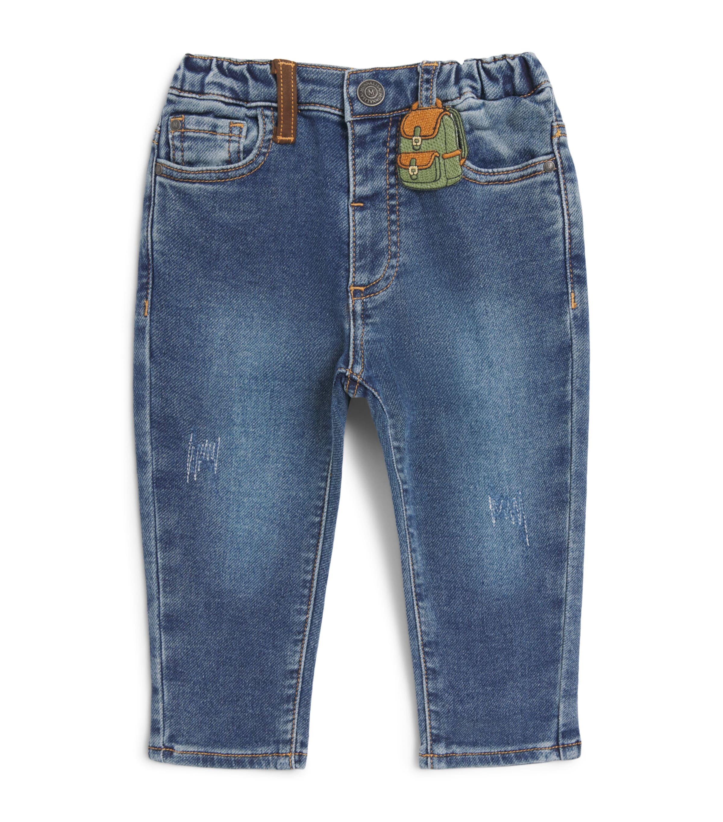 Monnalisa Backpack-Patch Jeans (6 Months - 6 Years) Blu Stone Denim
