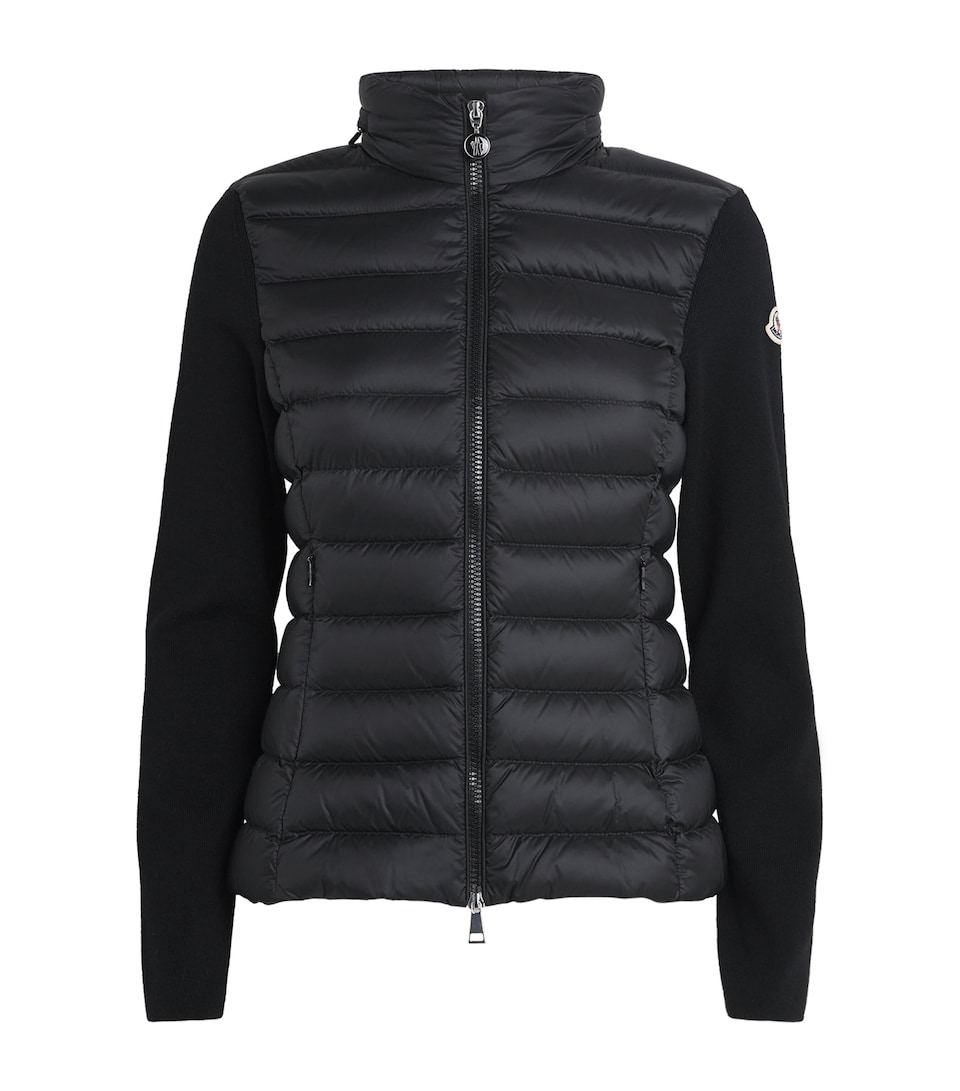 Down Wool-Trim Panelled Cardigan