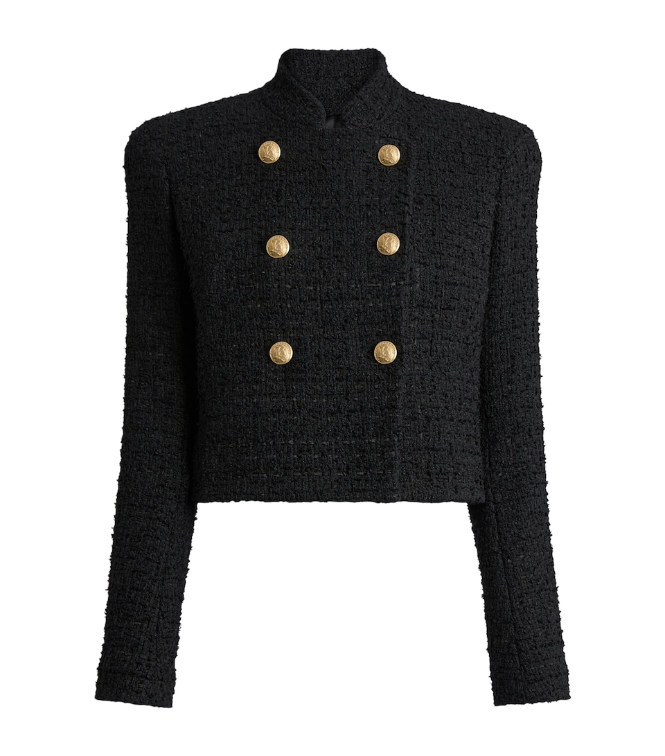 Balmain Womens Tweed Officer Jacket Noir