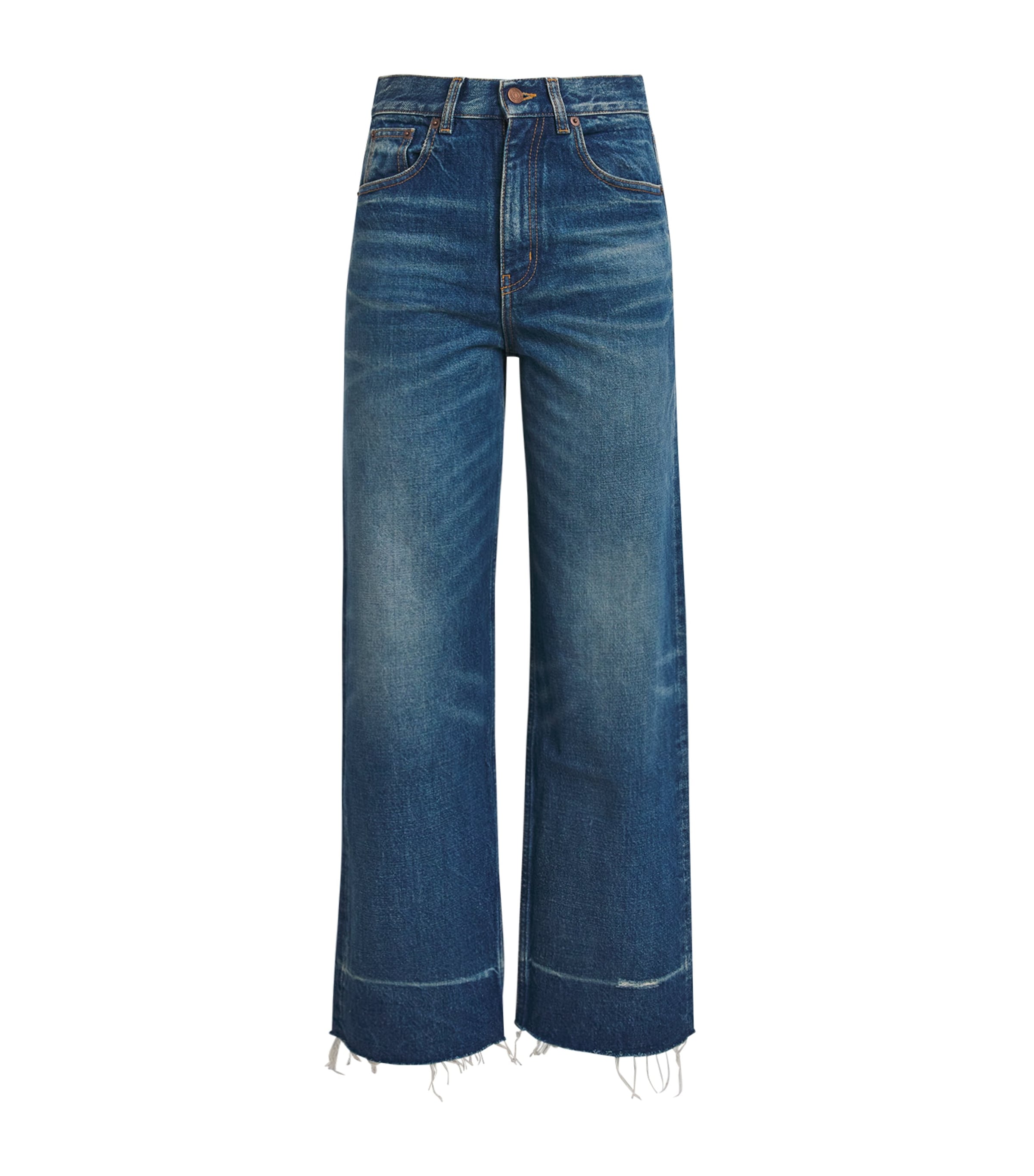 Chloé Womens Distressed Wide-Leg Jeans Dark Cobalt