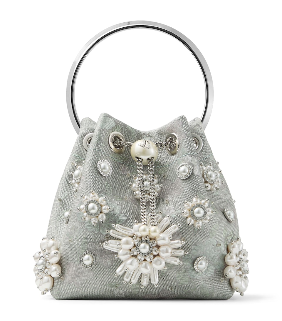 Jimmy Choo Beaded Bon Bon Top-Handle Bag Olive Mix/silver
