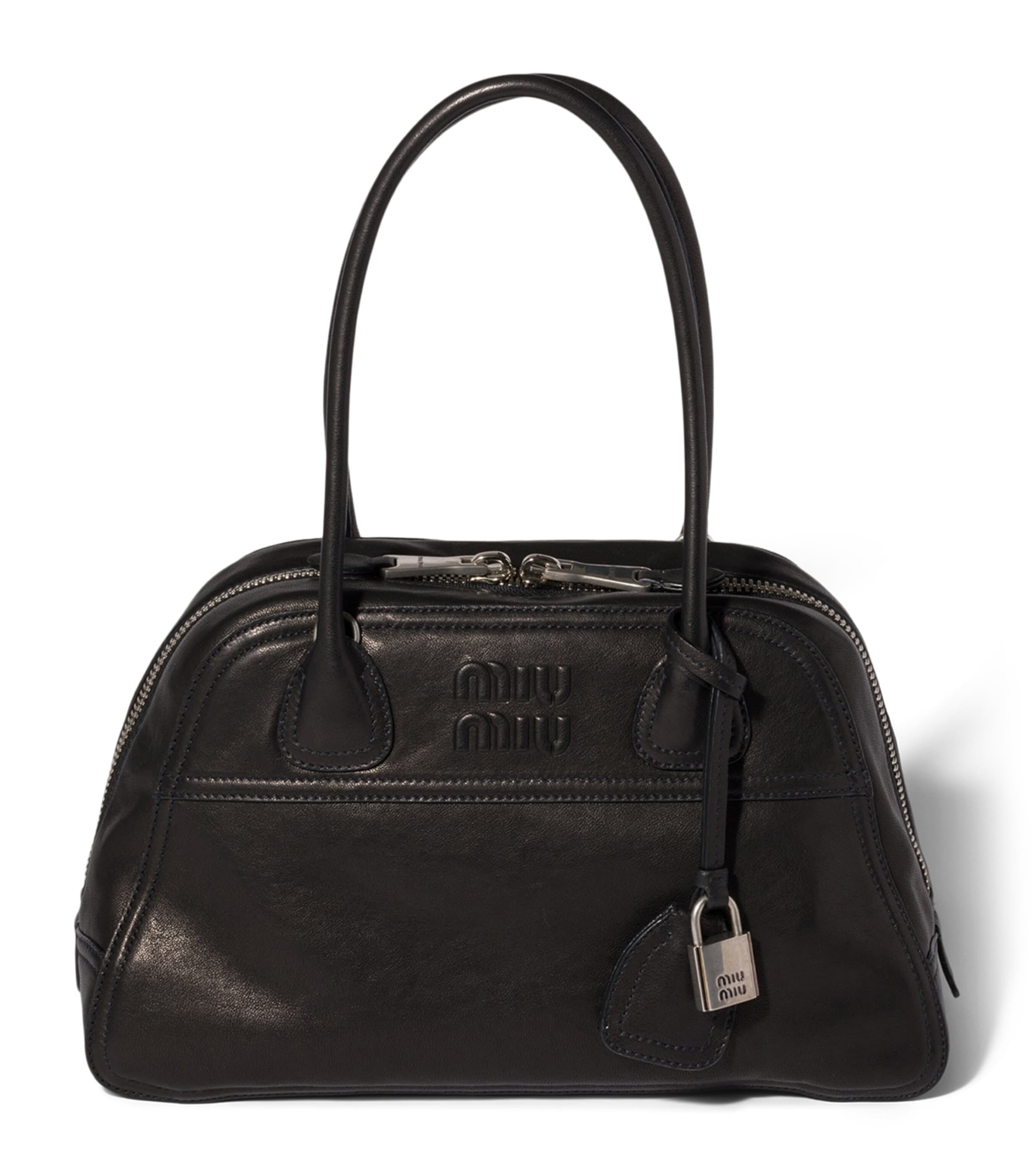 Miu Miu Womens Large Nappa Leather Vivant Top-Handle Bag Black