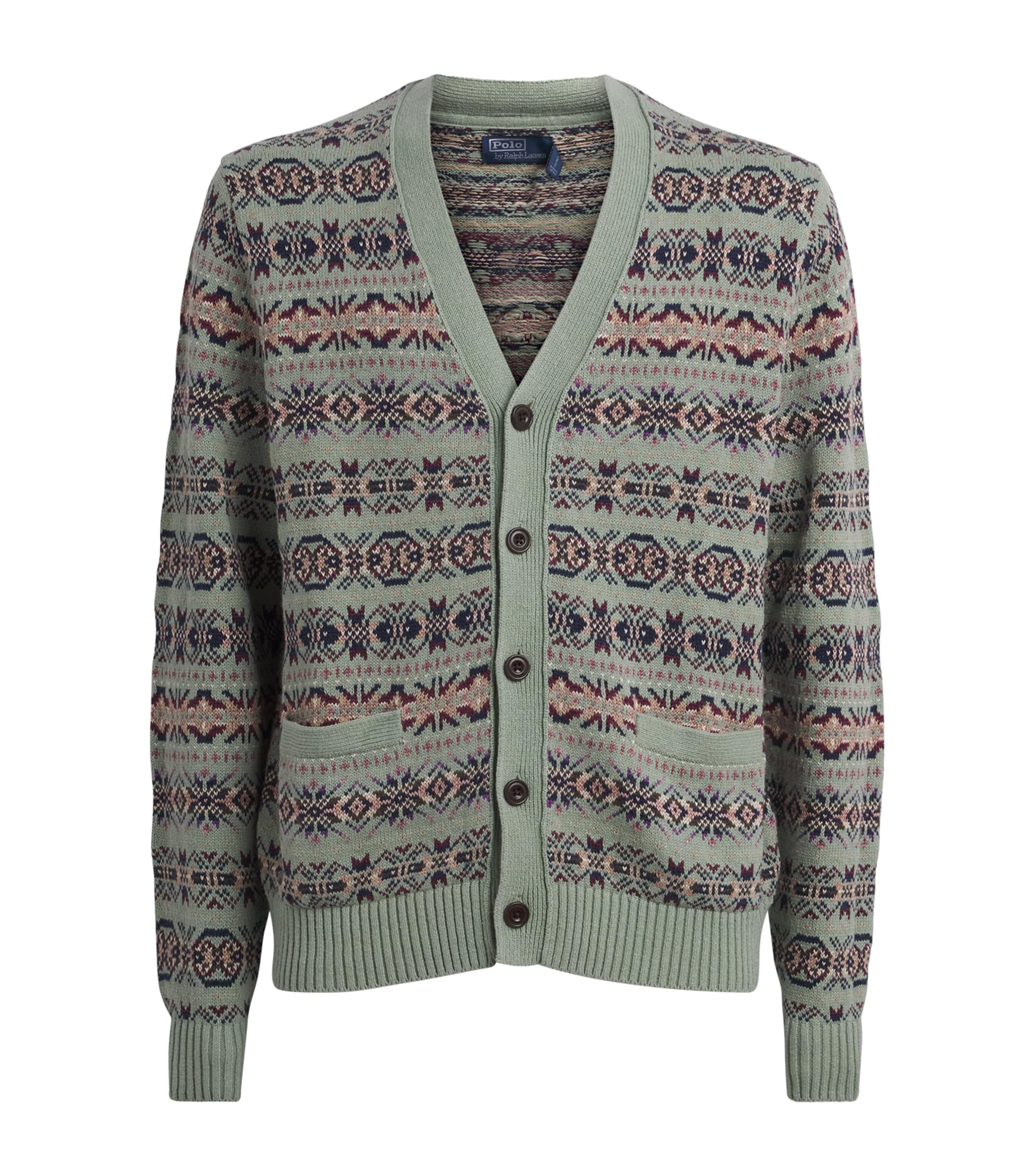 Polo Ralph Lauren Mens Linen-Cotton Fair Isle Cardigan Green Combo