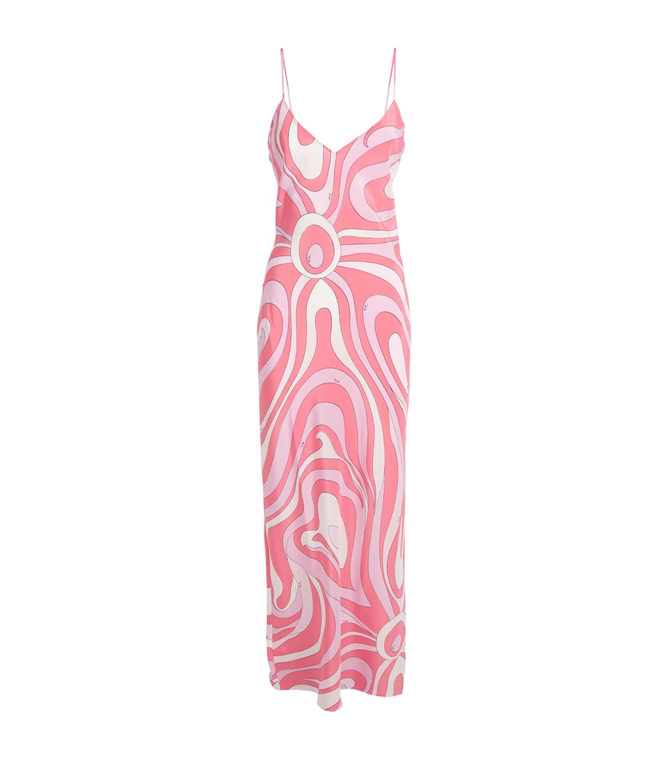 PUCCI Womens Silk Printed Maxi Slip Dress Pink