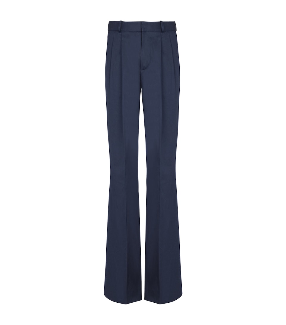 Cotton Pleated Flared Trousers