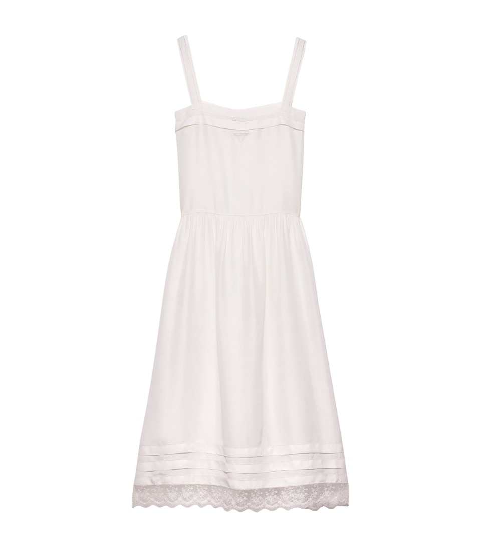 Prada Womens Cupro-Silk Embroidered Midi Dress Neutral