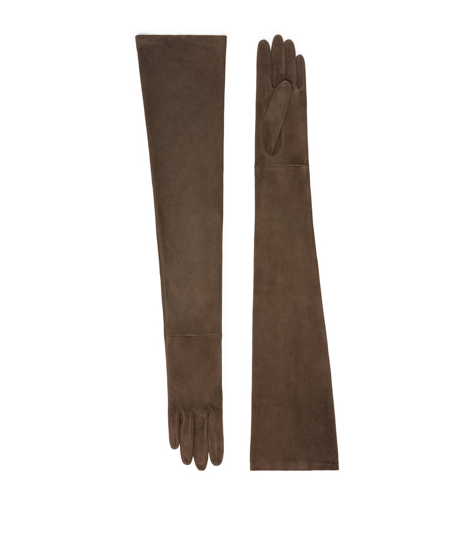 Max Mara Lamb Suede Long Gloves Dark Brown