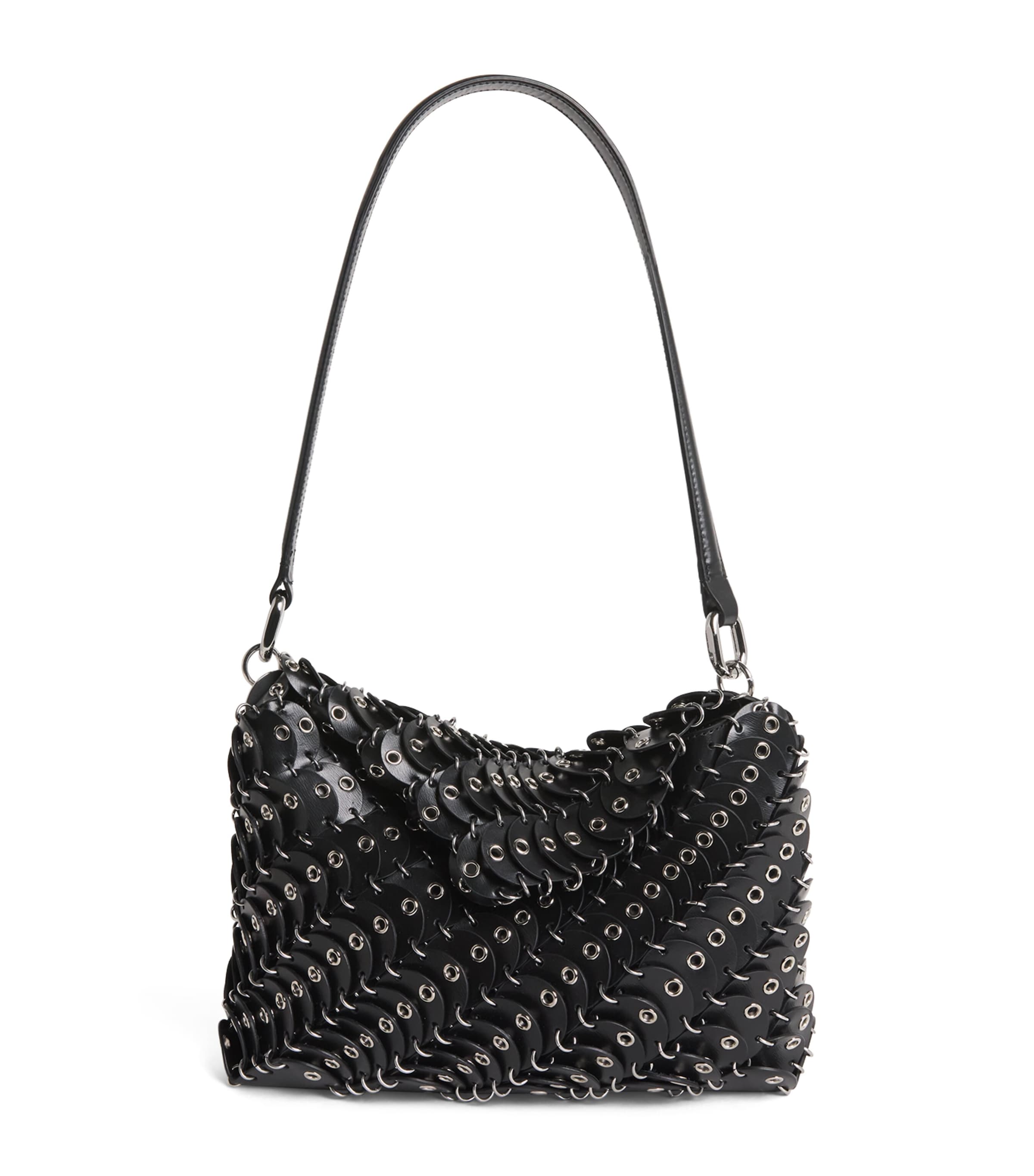 Rabanne Leather Embellished Shoulder Bag Black