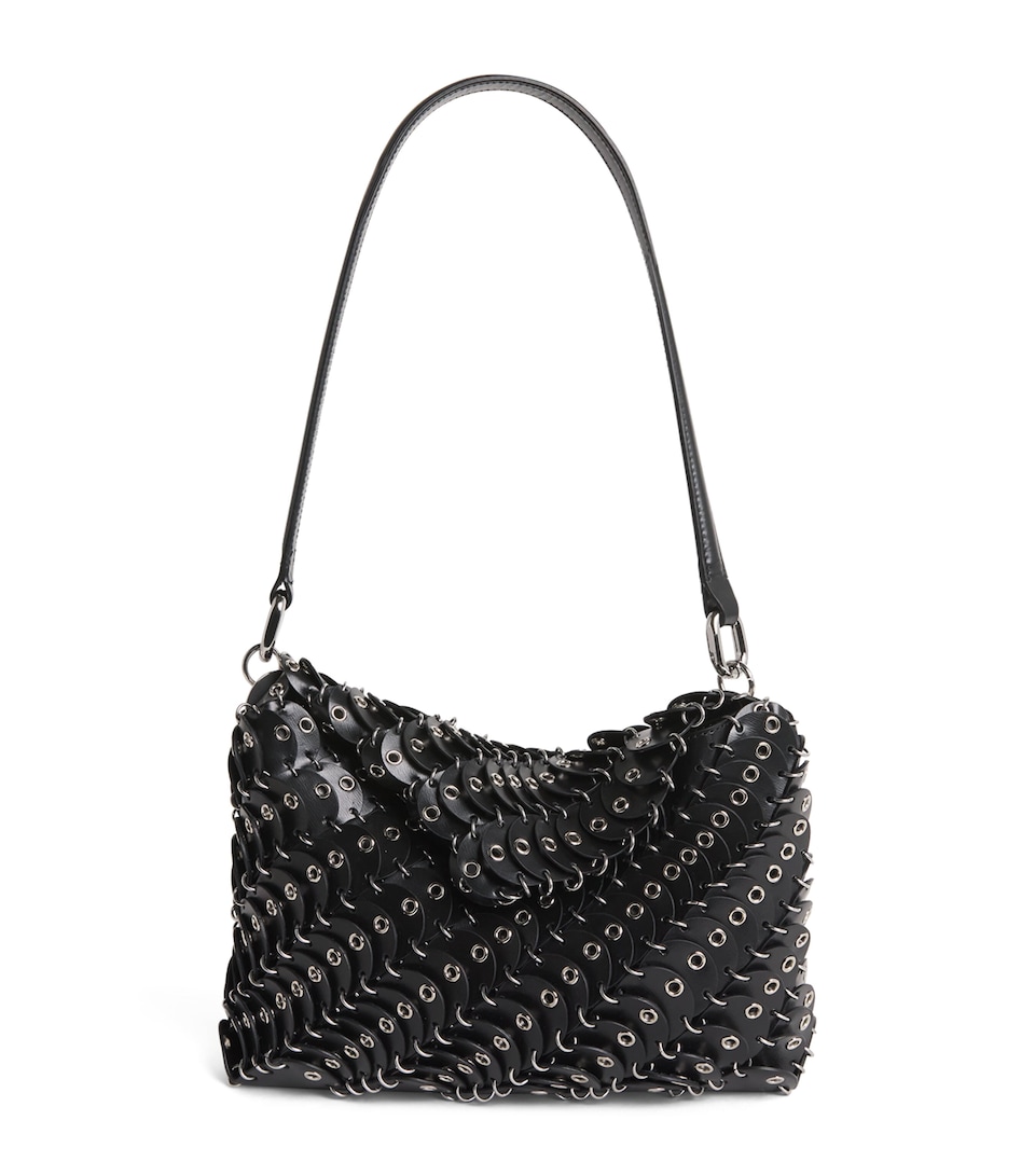Rabanne Leather Embellished Shoulder Bag Black