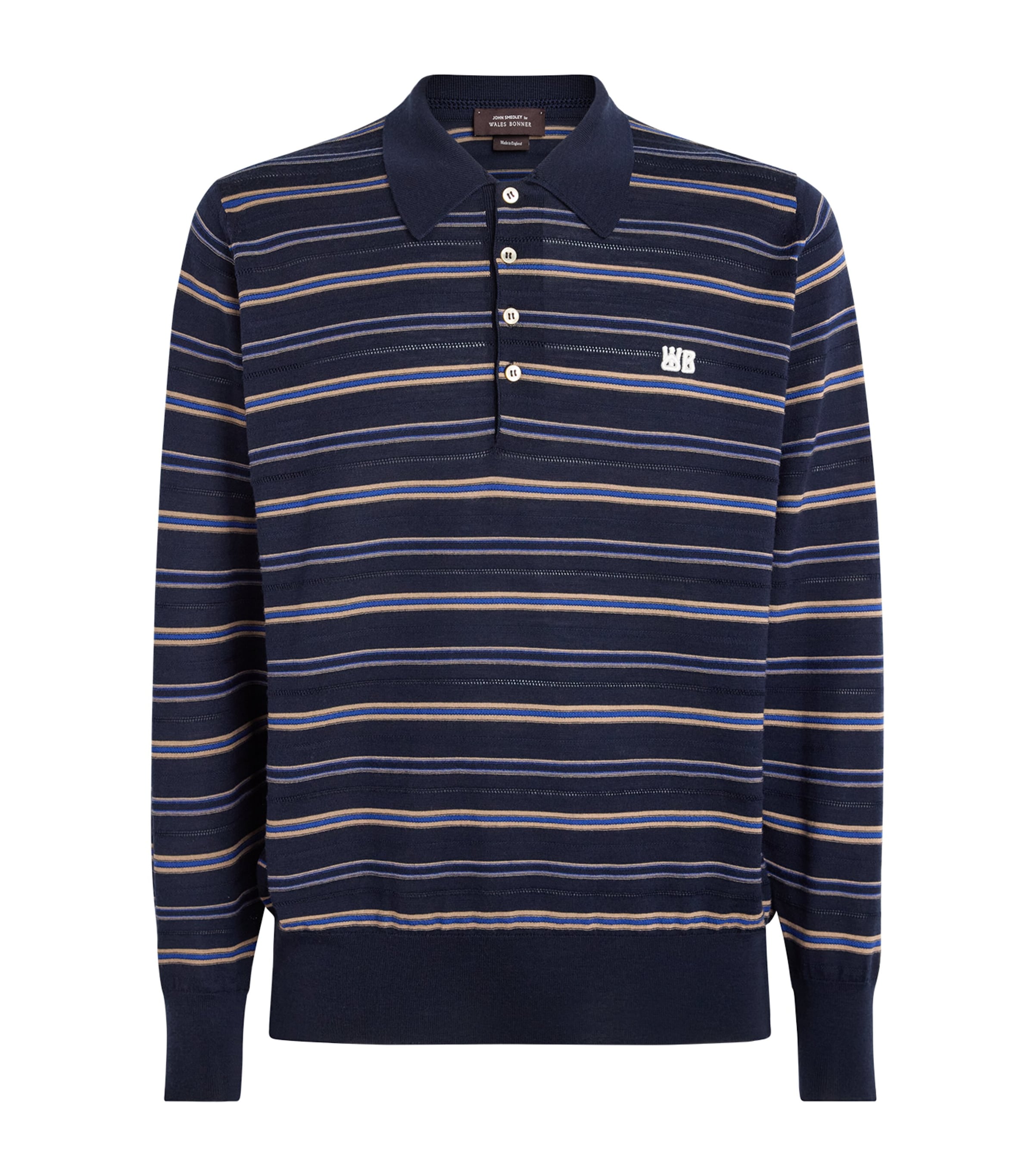 Wales Bonner Mens Cotton Beam Polo Shirt Nvy/almd/atlntc Blu
