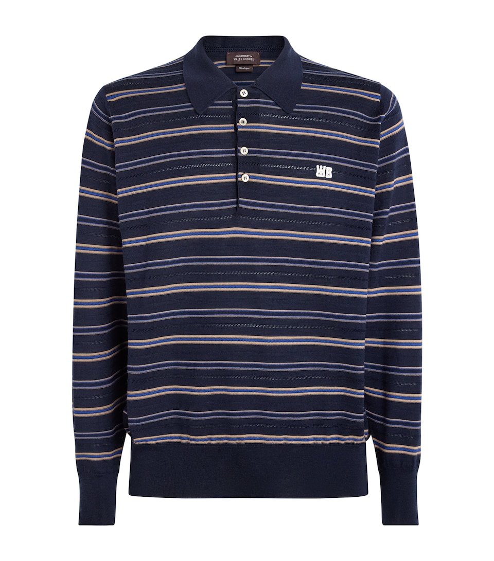 Wales Bonner Mens Cotton Beam Polo Shirt Nvy/almd/atlntc Blu