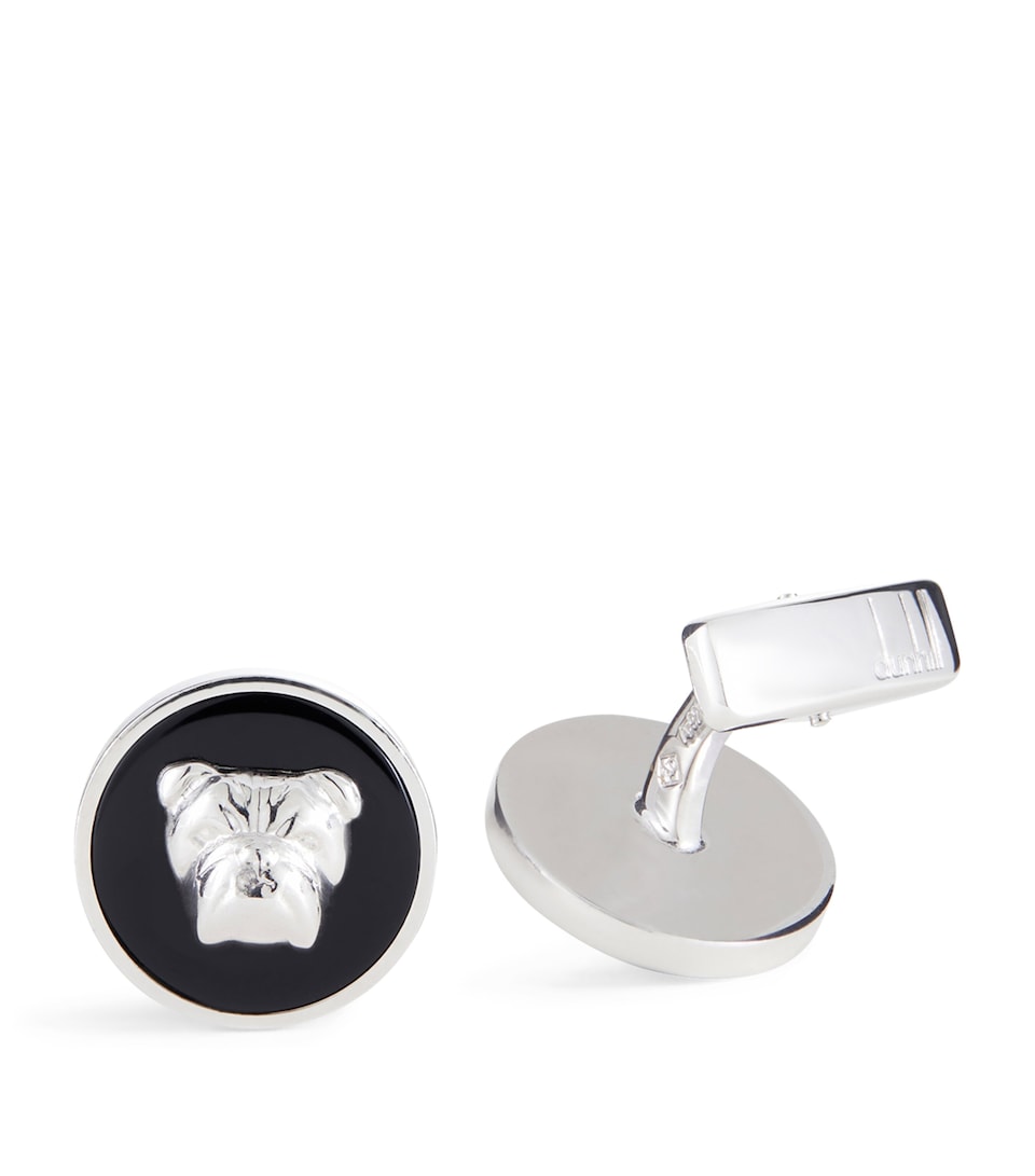 Sterling Silver-Onyx Bulldog Cufflinks