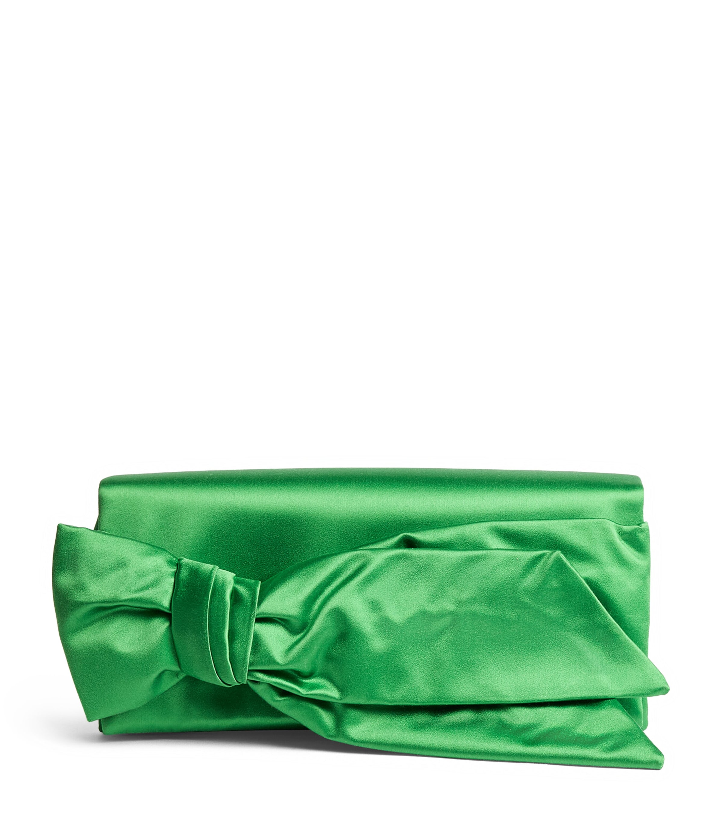Carolina Herrera Satin Bow Karlita Clutch Bag Lawn Green