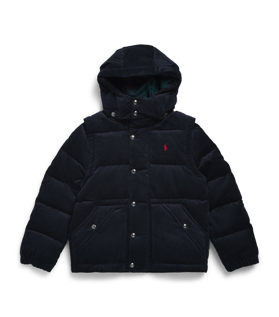 Ralph Lauren Kids Velvet Corduroy Puffer Coat (6-14 Years) Aviator Navy