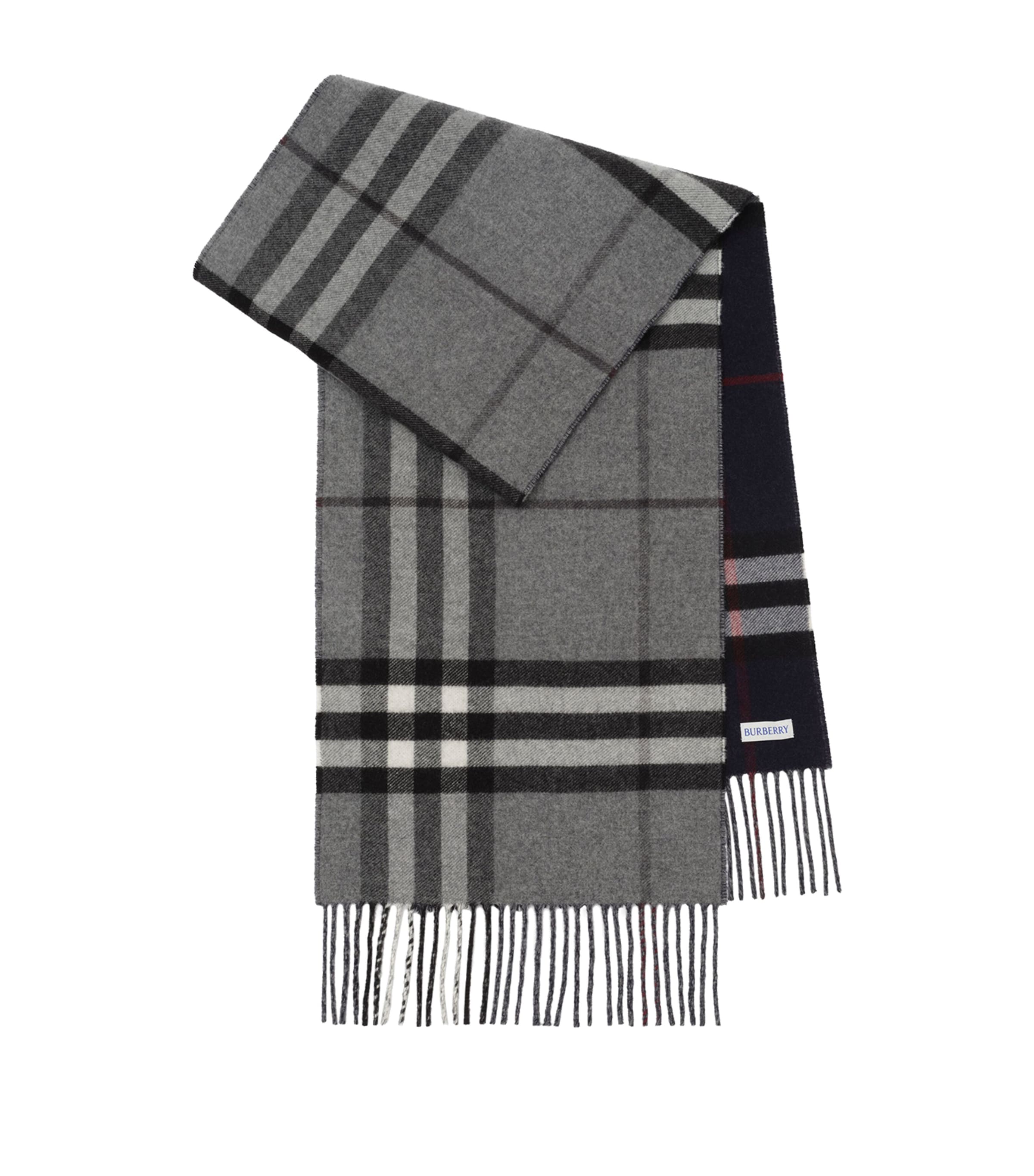 Burberry Cashmere Reversible Check Scarf Marlborough Grey/ink
