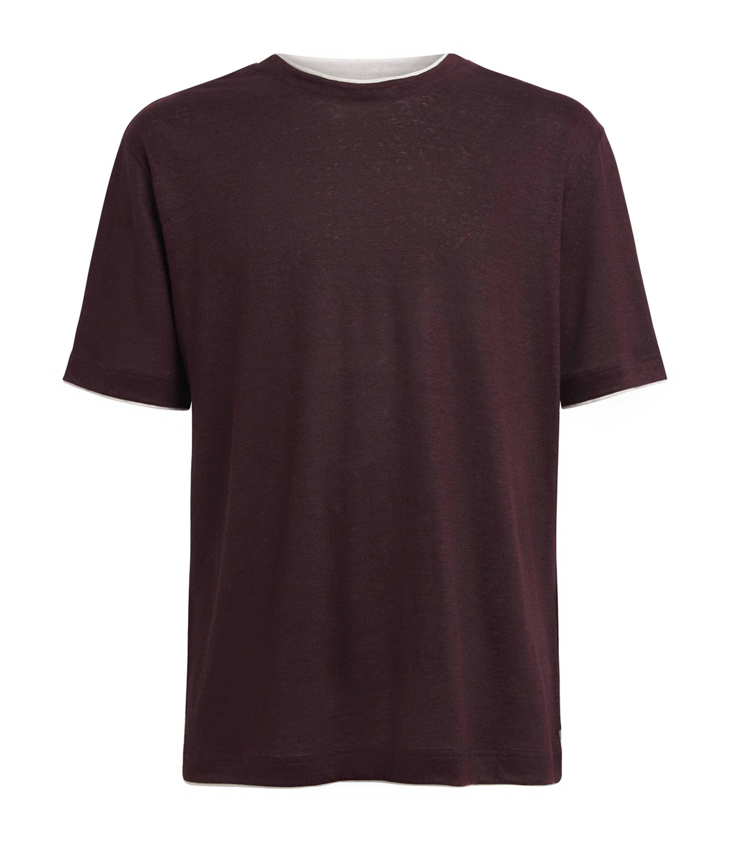 Eleventy Mens Linen Layered T-Shirt Bordeaux E Bianco