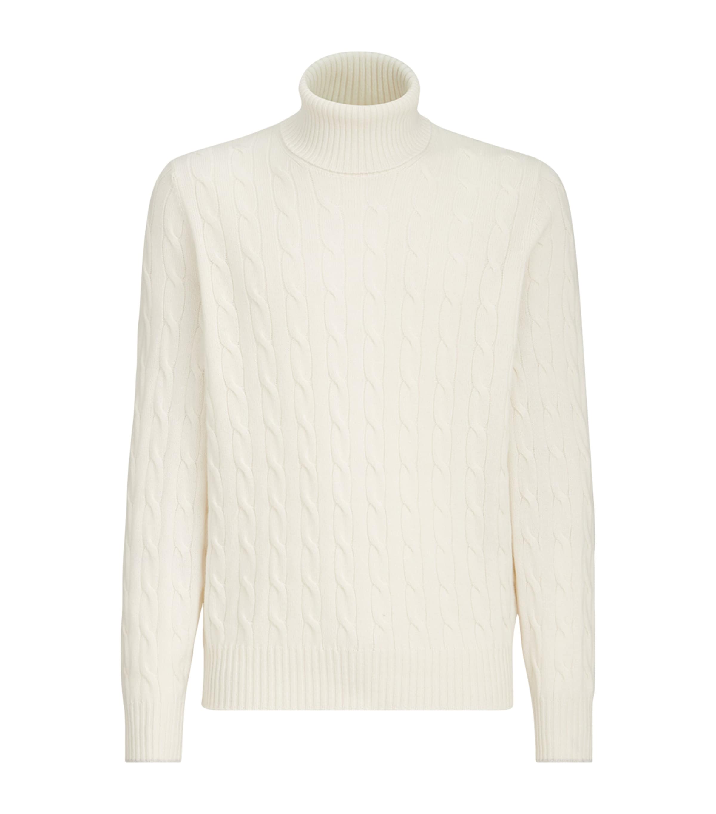 Brunello Cucinelli Mens Cashmere Cable-Knit Rollneck Sweater
