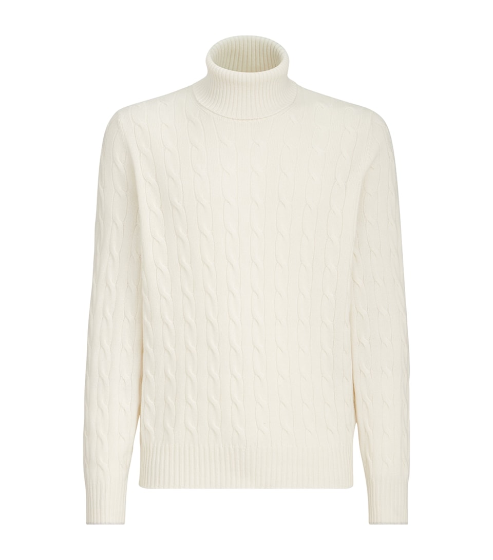 Brunello Cucinelli Mens Cashmere Cable-Knit Rollneck Sweater