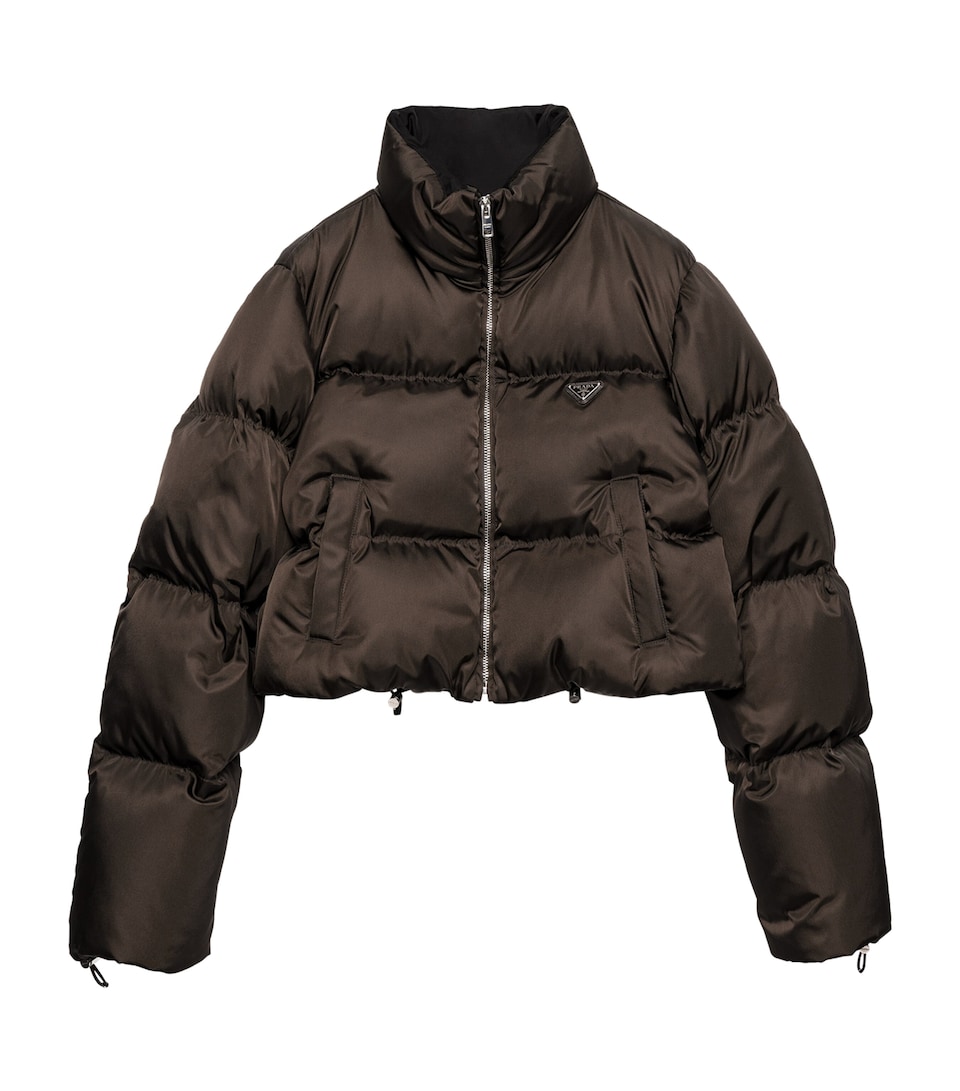 Prada Womens Re-Nylon Cropped Down Jacket Brown