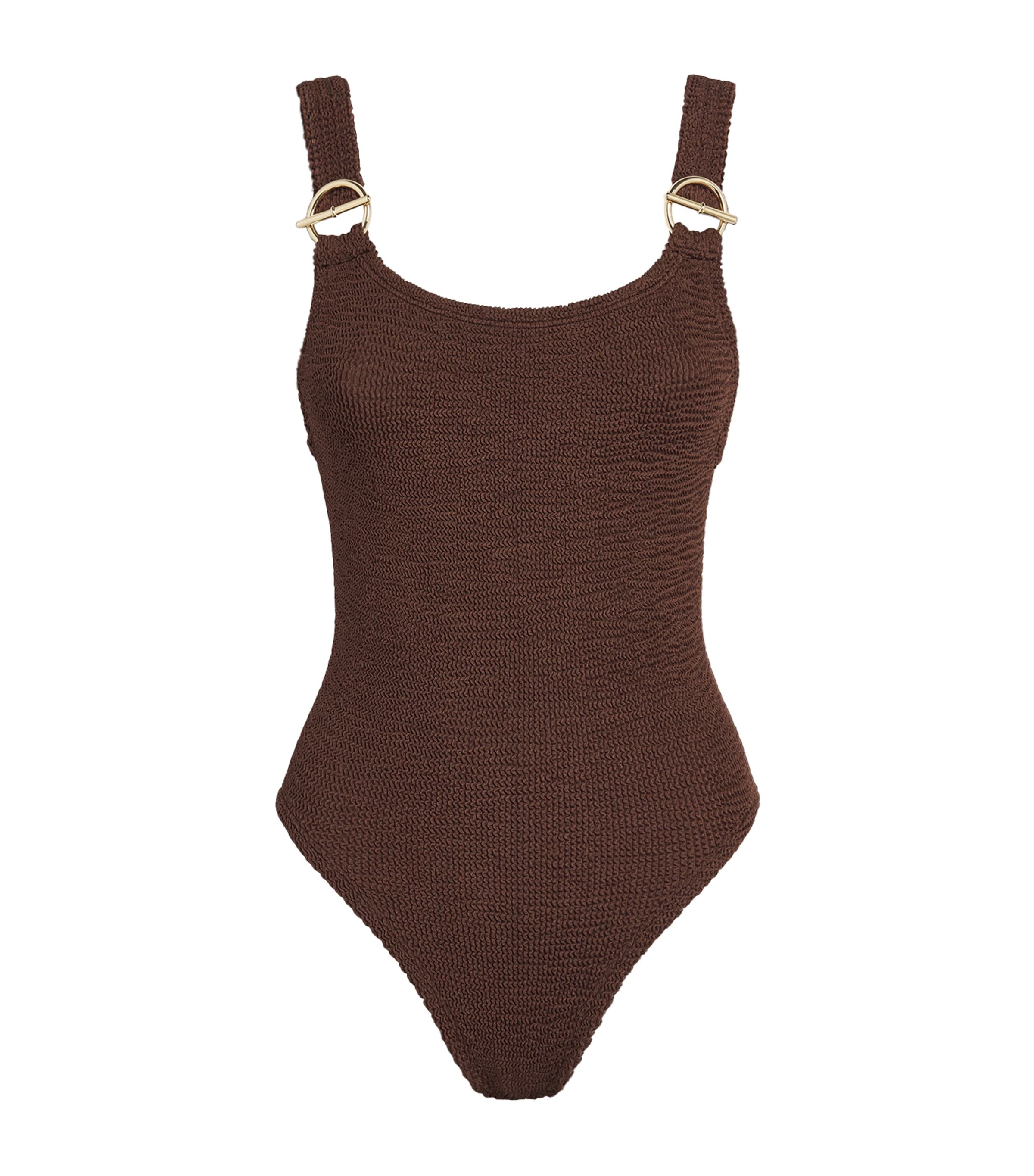 Hunza G Womens T-Bar Domino Swimsuit Metallic Chocolate