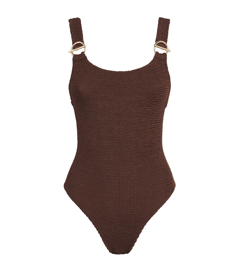Hunza G Womens T-Bar Domino Swimsuit Metallic Chocolate