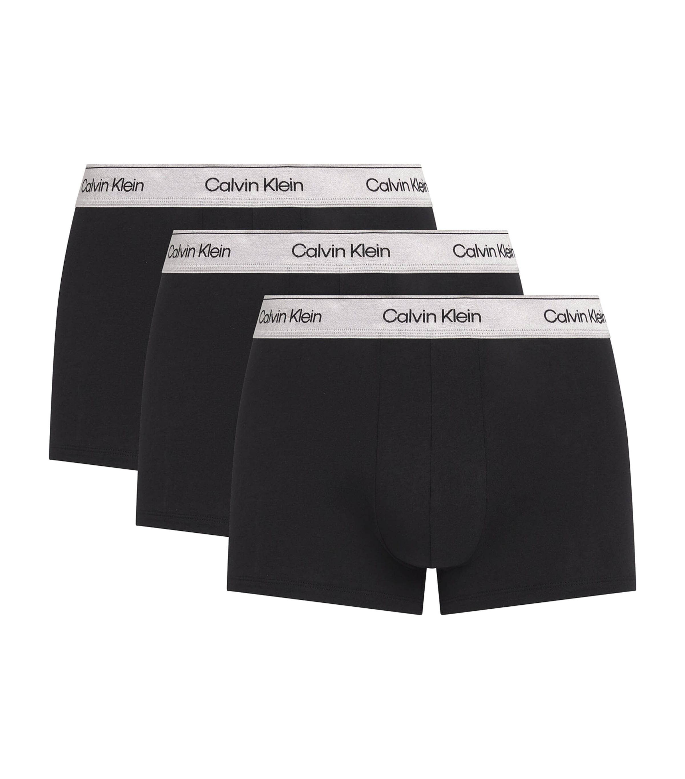 Calvin Klein Mens Stretch-Cotton Icon Metallic Trunks (Pack of 3) Black Silver Ha