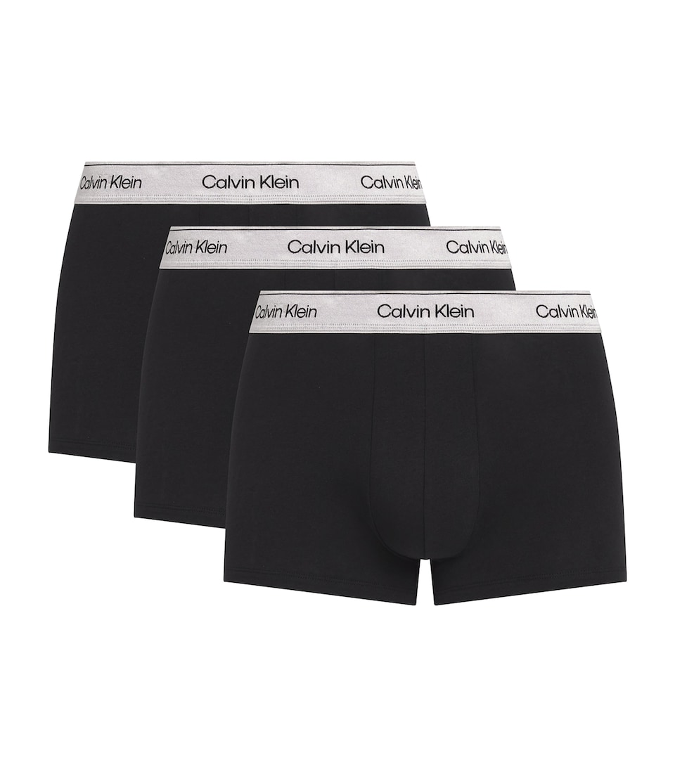 Calvin Klein Mens Stretch-Cotton Icon Metallic Trunks (Pack of 3) Black Silver Ha