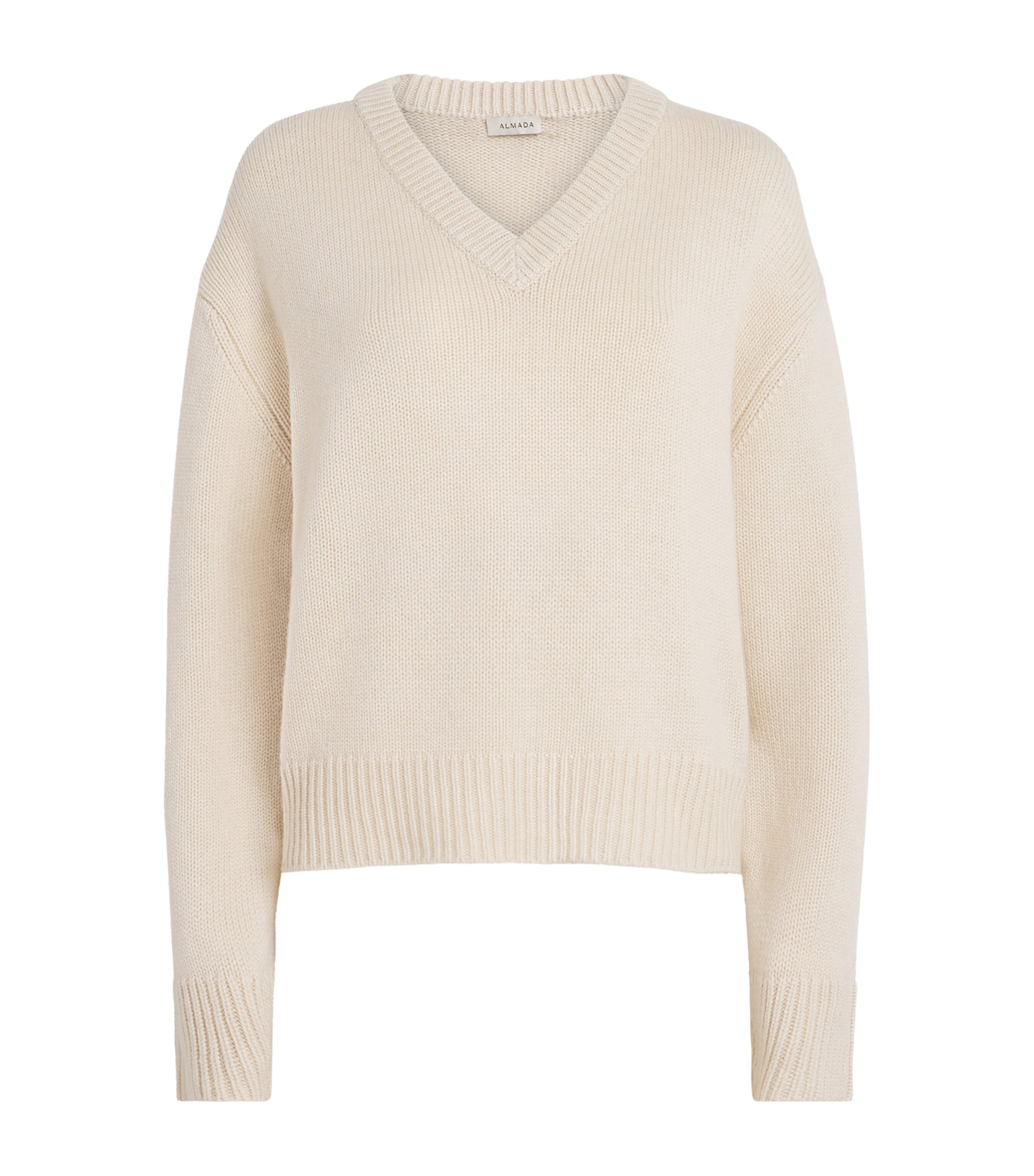 Almada Label Womens Wool-Cashmere V-Neck Sweater Vanilla