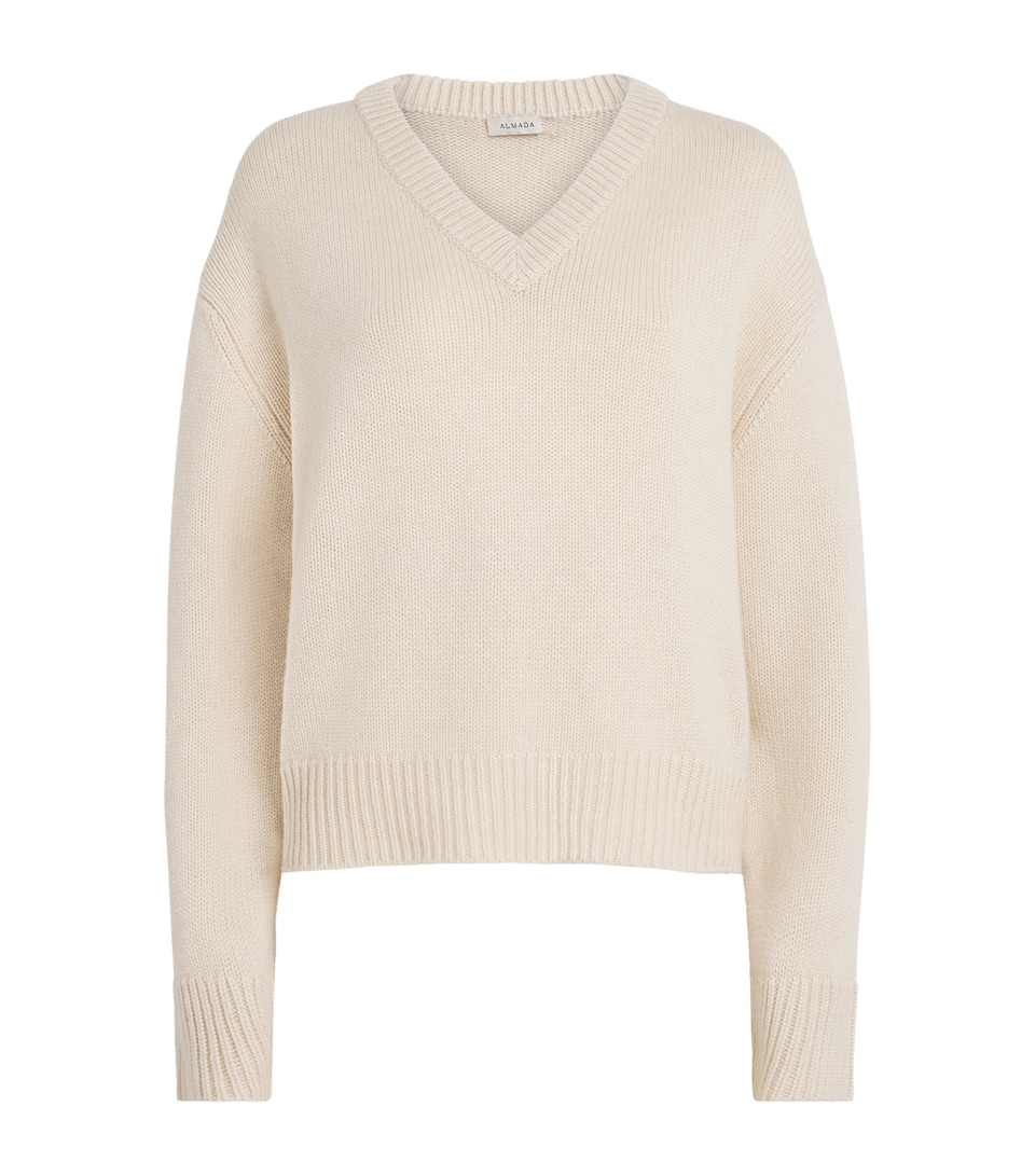 Almada Label Womens Wool-Cashmere V-Neck Sweater Vanilla