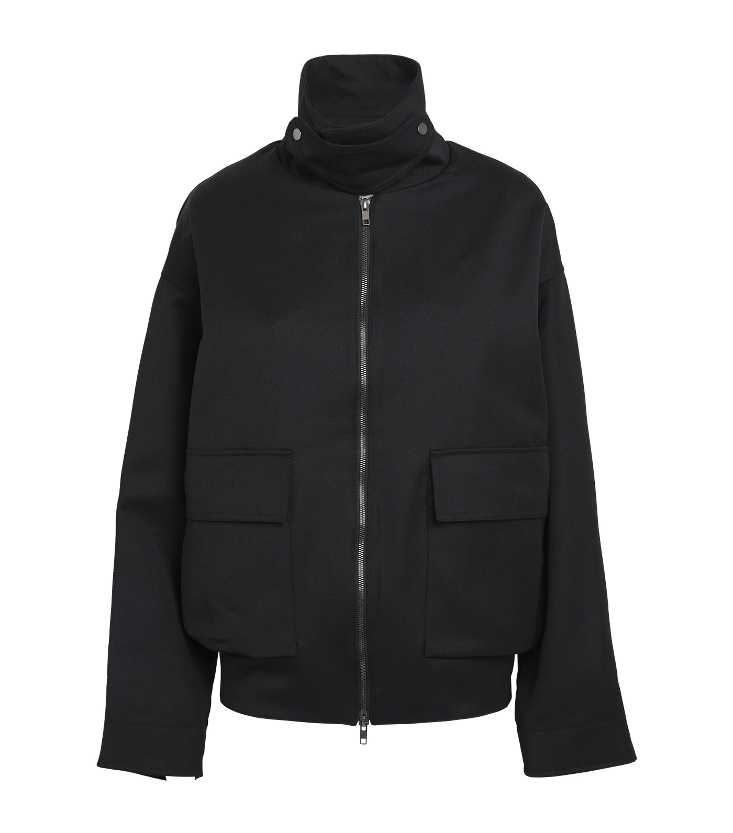 Birrot Womens Oversized Funnel-Neck Bomber Jacket Black