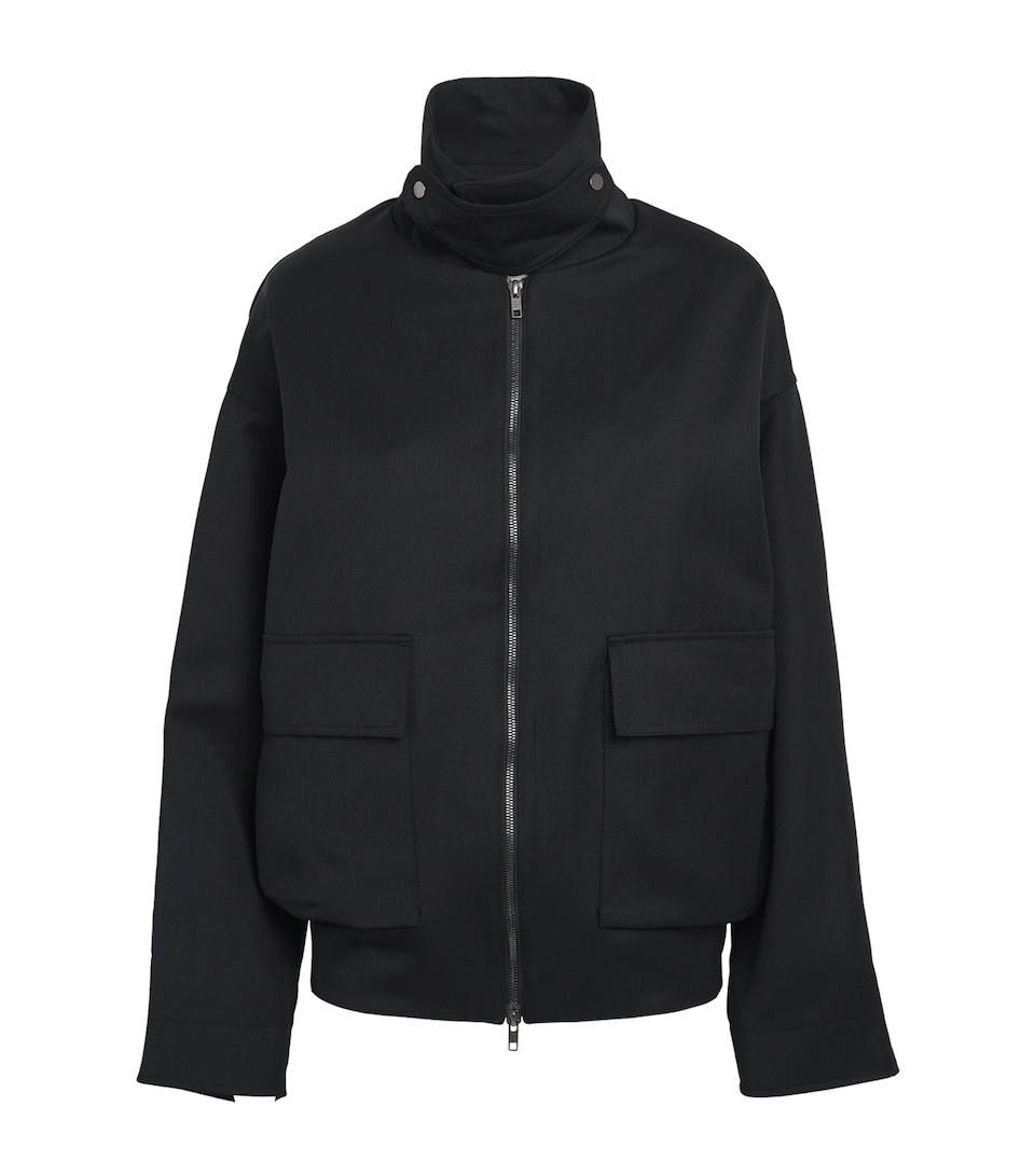Birrot Womens Oversized Funnel-Neck Bomber Jacket Black