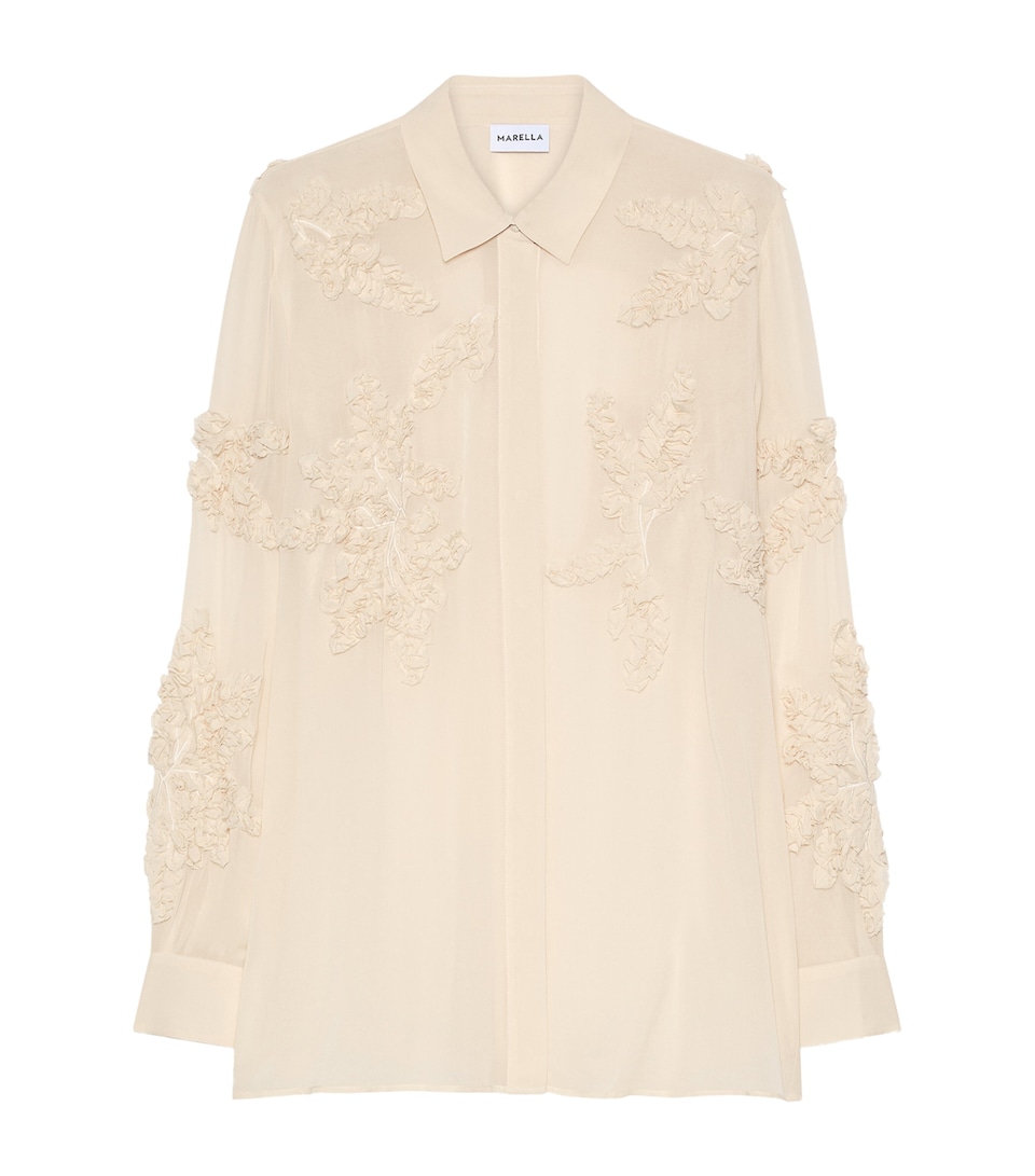 Marella Womens Embellished Long-Sleeve Shirt Cream