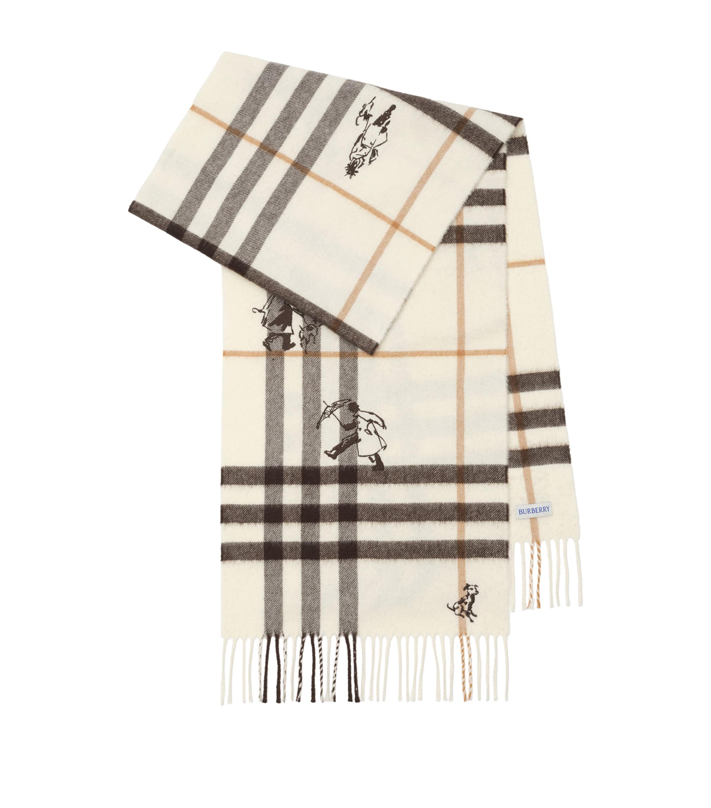 Burberry Cashmere Check Mates Scarf Pebble White