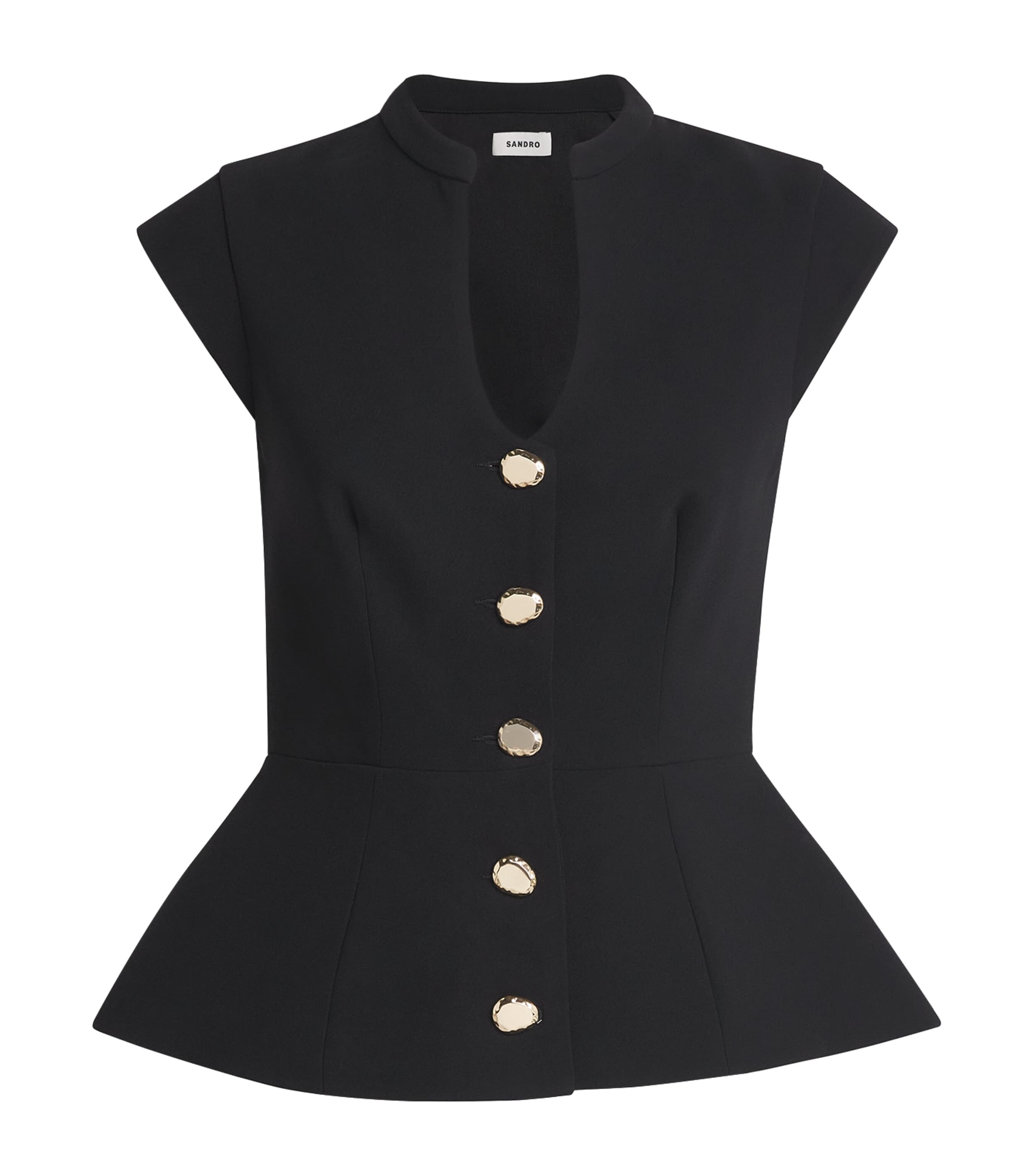 Sandro Paris Womens Button-Up Peplum Top Black