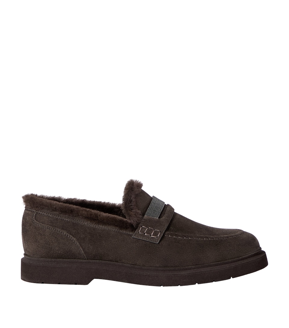 Brunello Cucinelli Suede-Shearling Penny Loafers
