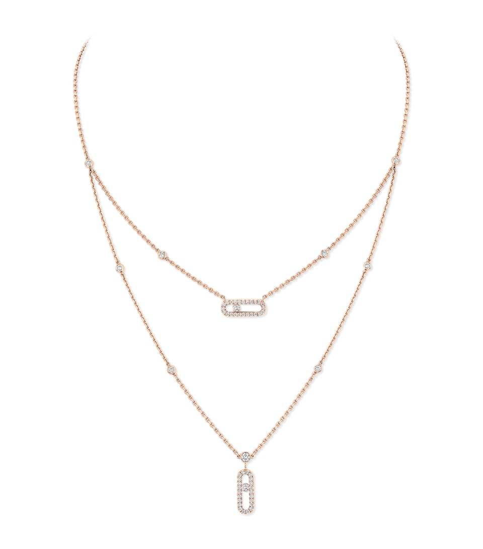 Messika Move Uno Pink Gold and Diamond Pavé Necklace Pink Gold