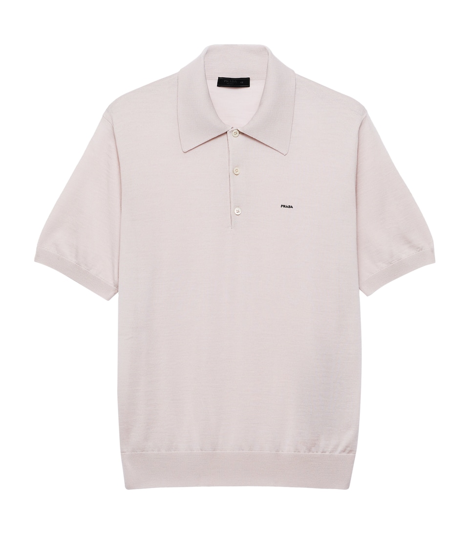 Prada Mens Wool Logo Polo Shirt Neutral