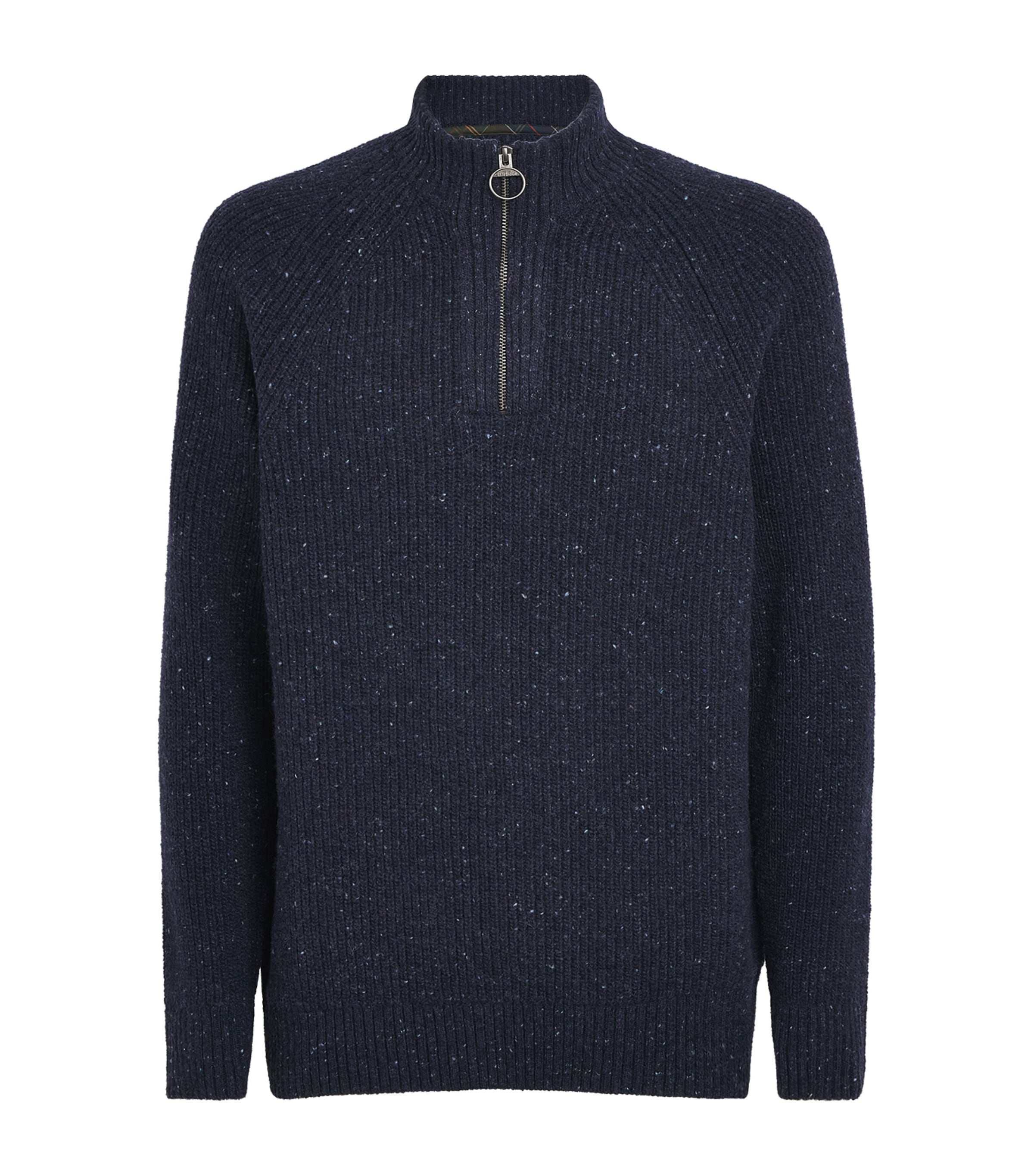 Barbour Mens Wool-Blend Essentials Fleck Quarter-Zip Sweater Navy