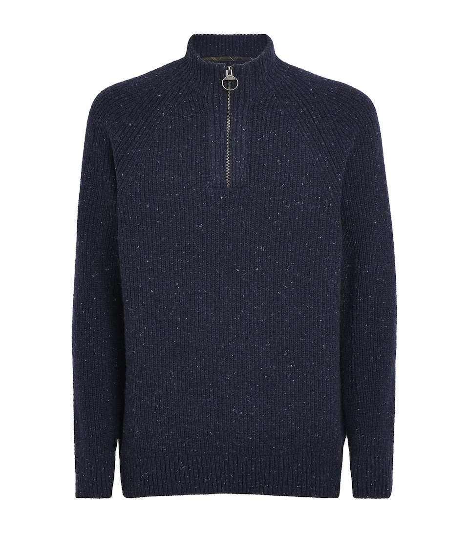 Barbour Mens Wool-Blend Essentials Fleck Quarter-Zip Sweater Navy