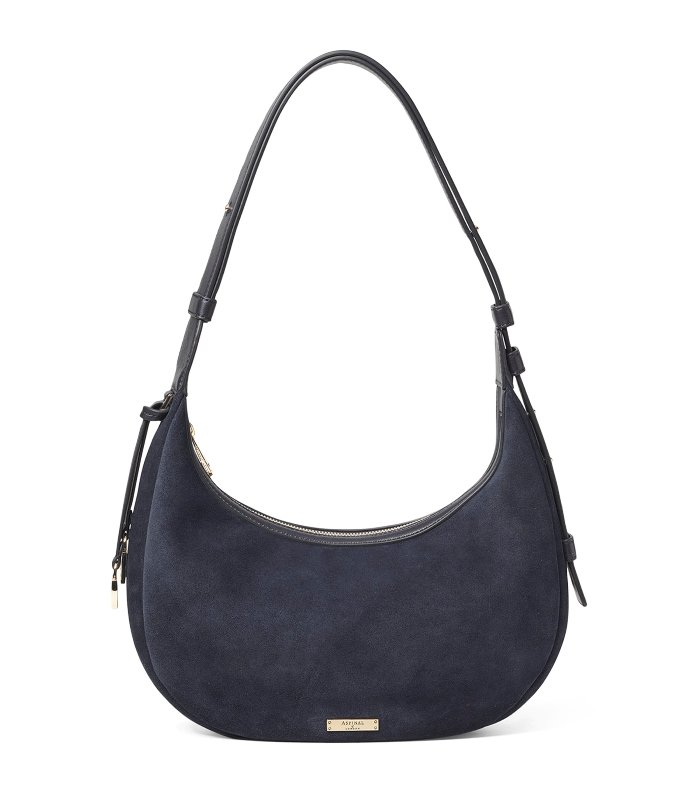 Small Suede Hudson Crescent Shoulder Bag