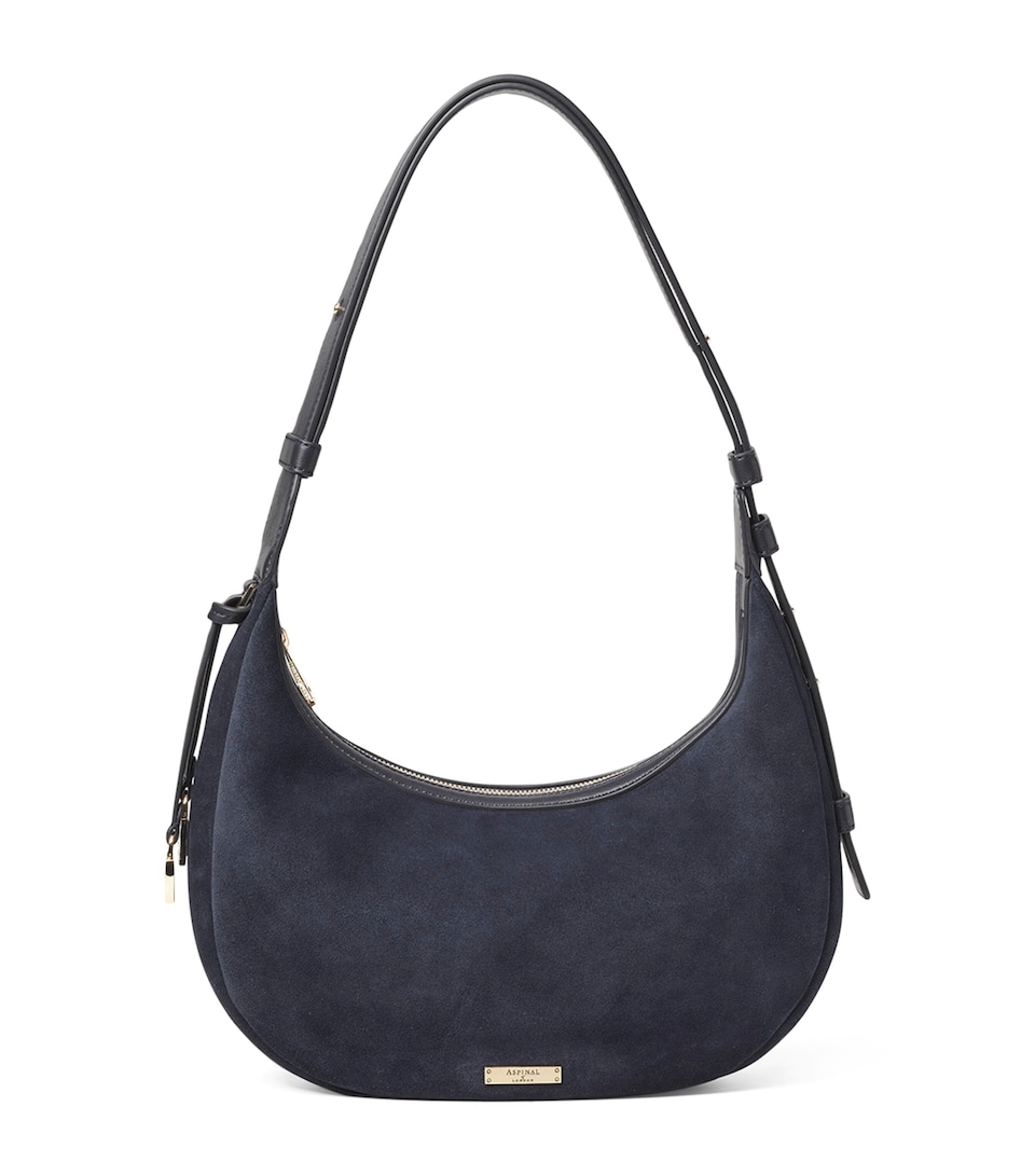 Small Suede Hudson Crescent Shoulder Bag