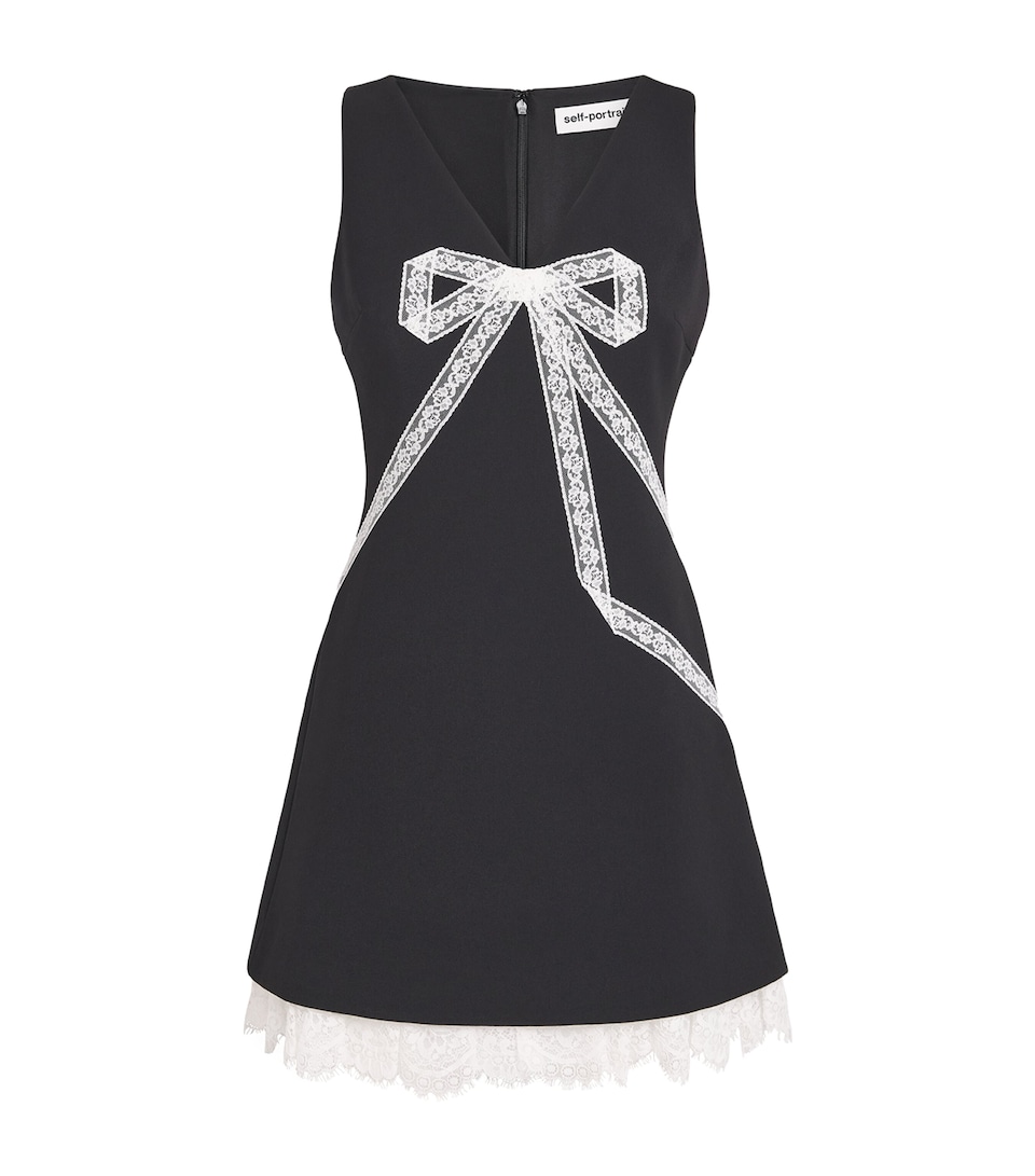Self-Portrait Womens Crepe Lace Bow Mini Dress Black