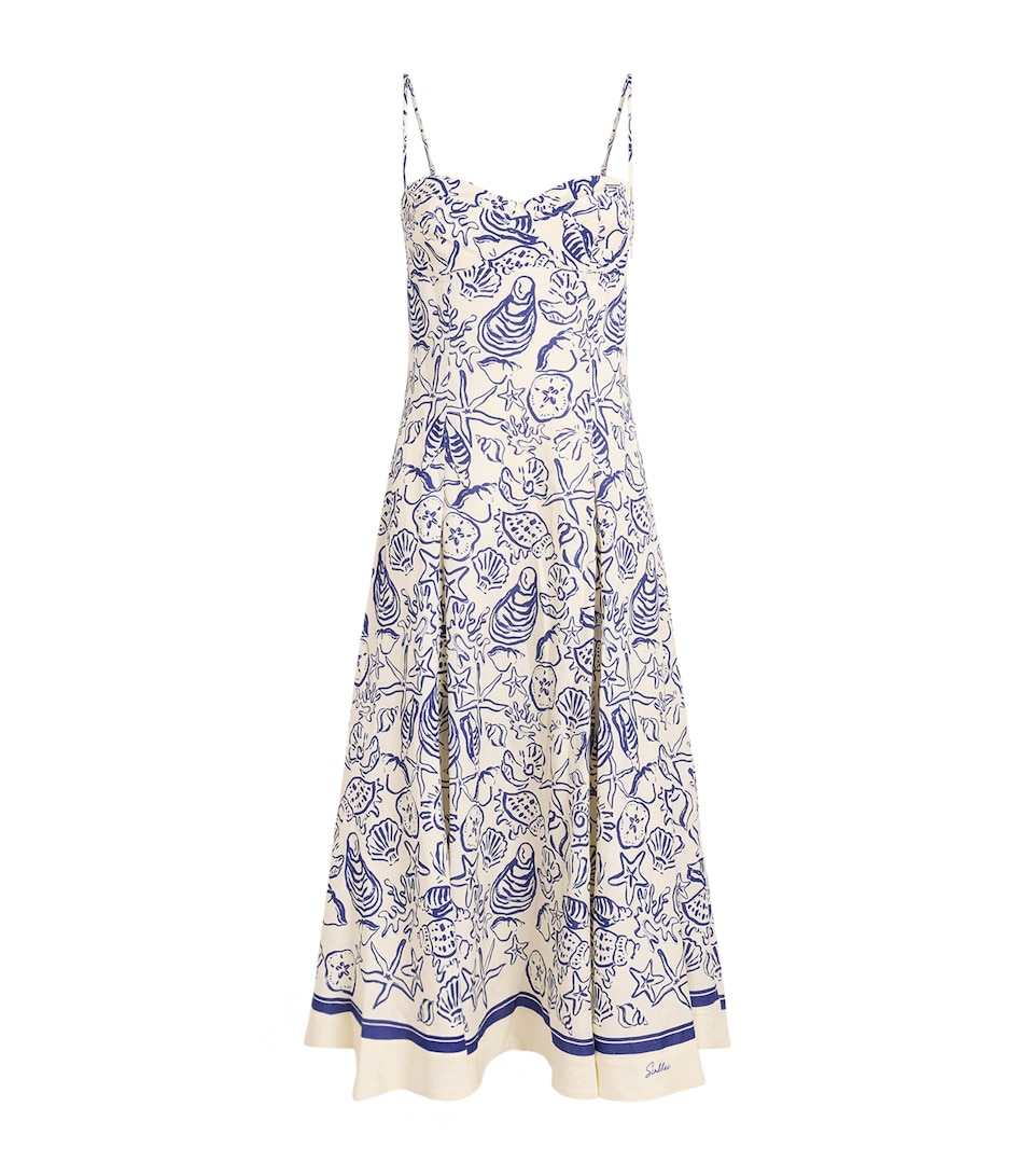 Simkhai Womens Linen-Blend Analise Midi Dress Blueberry Multi