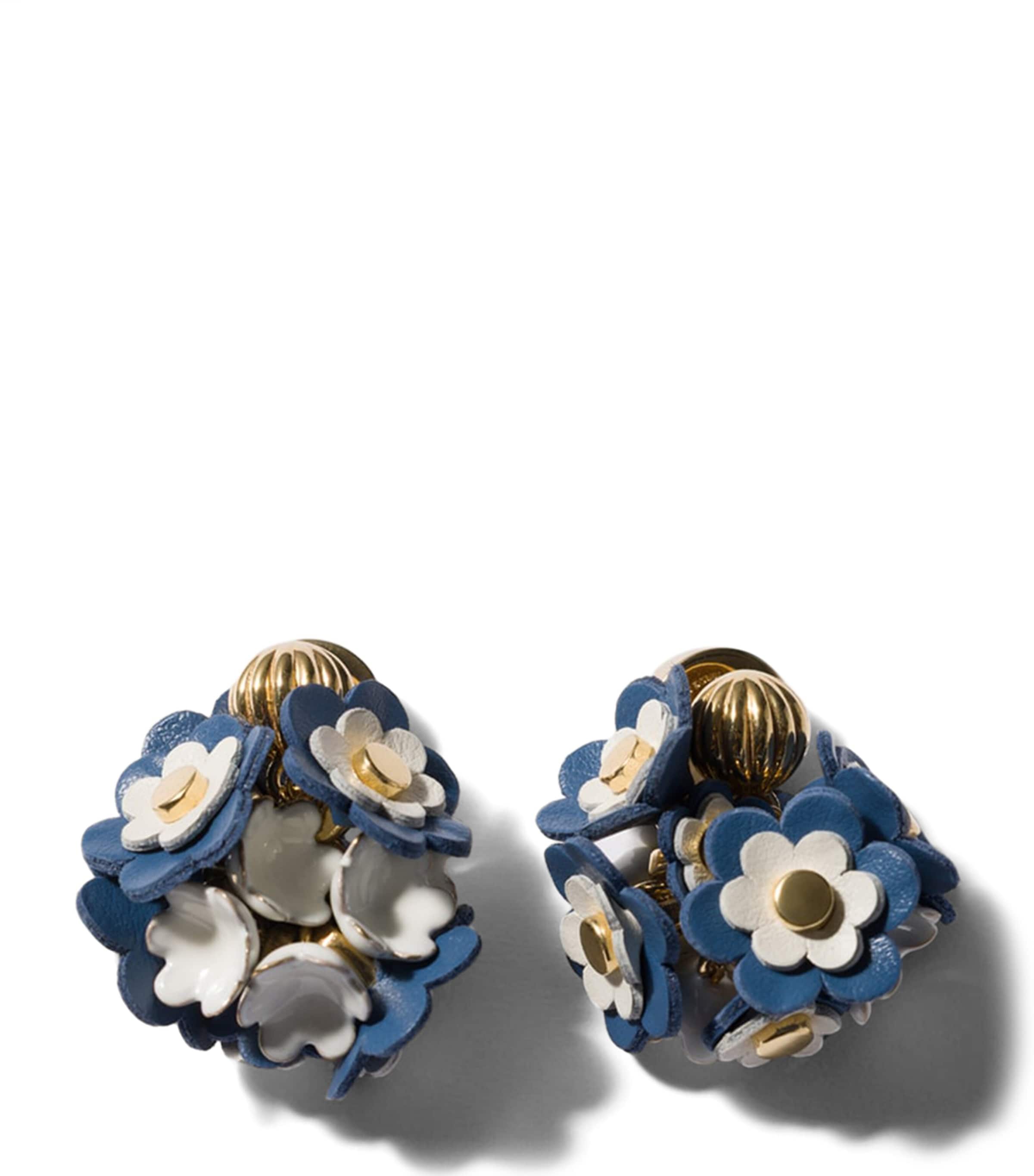 Miu Miu Leather Floral Earrings Blue
