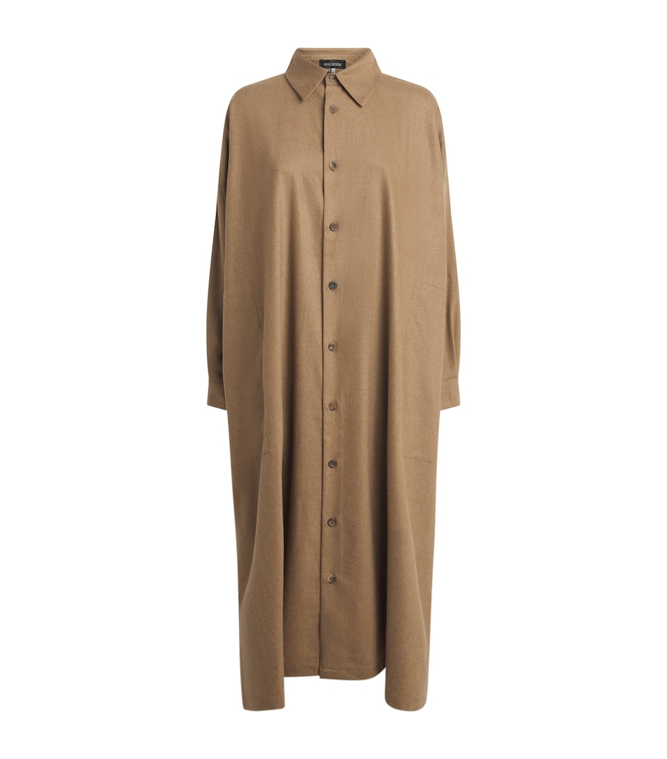 Eskandar Womens Wool-Blend Midi Shirt Dress Camel