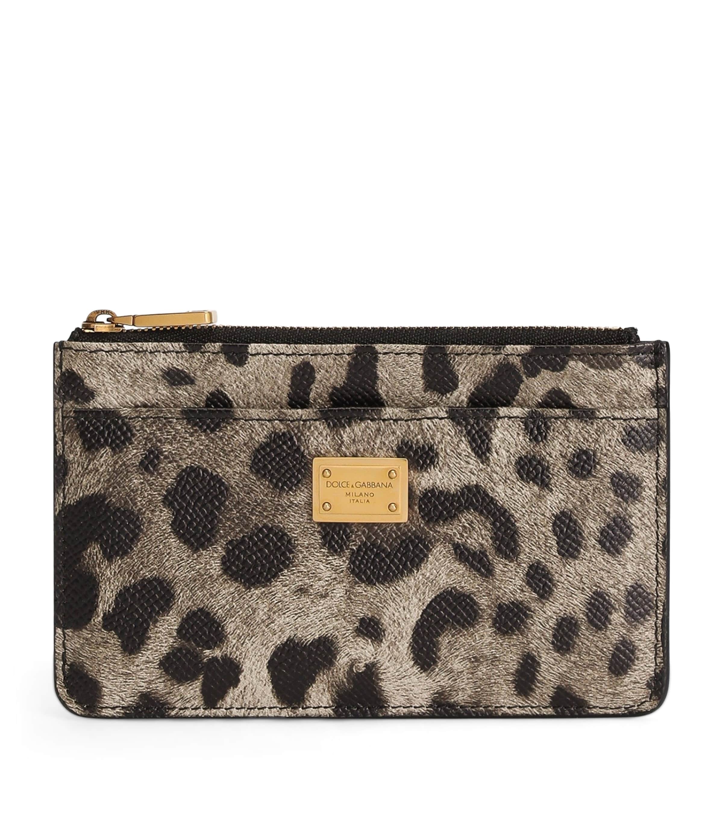 Calfskin Leopard Print Card Holder
