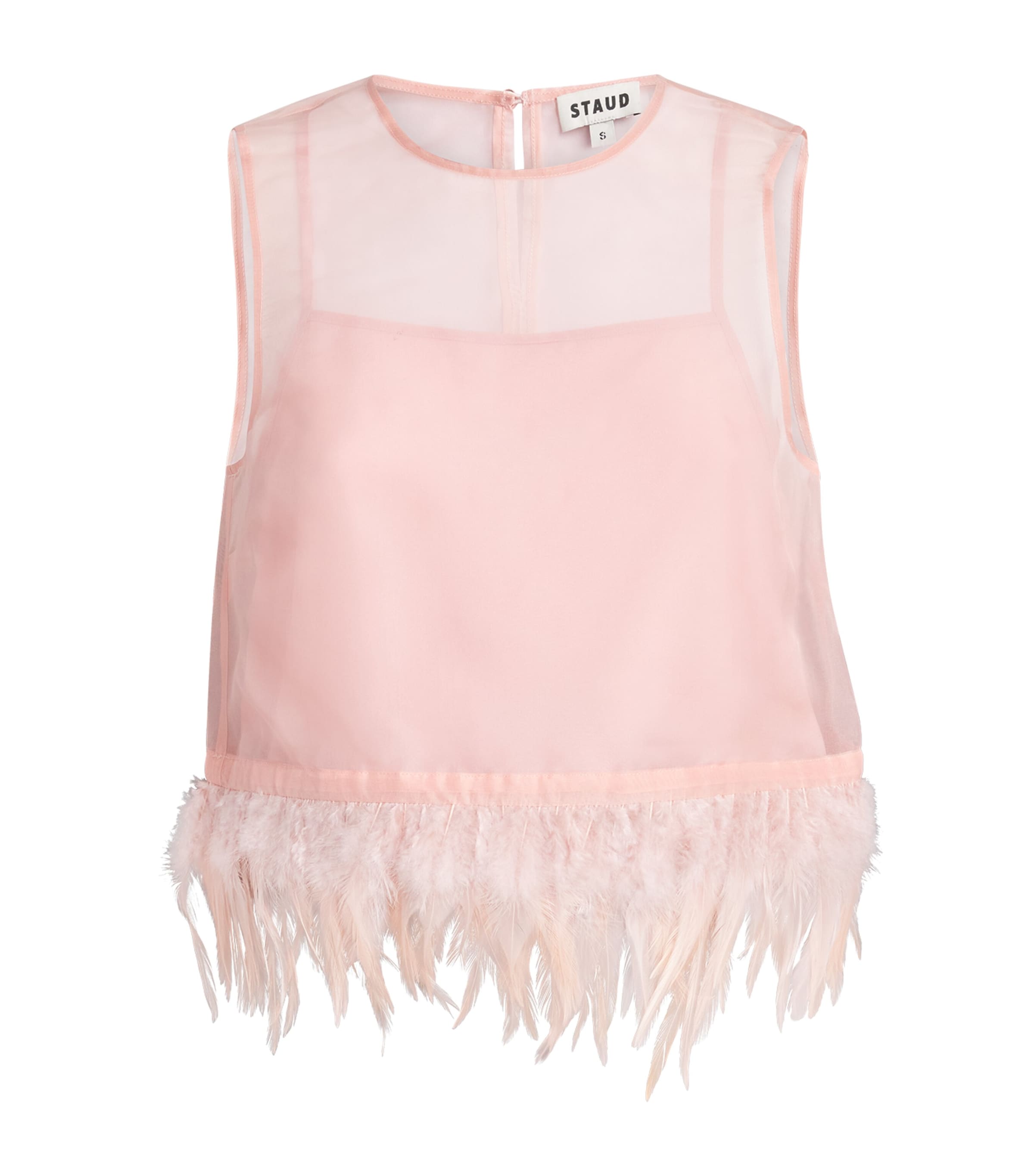 STAUD Womens Silk Feather-Trim Avi Top Sdrs Sandrose