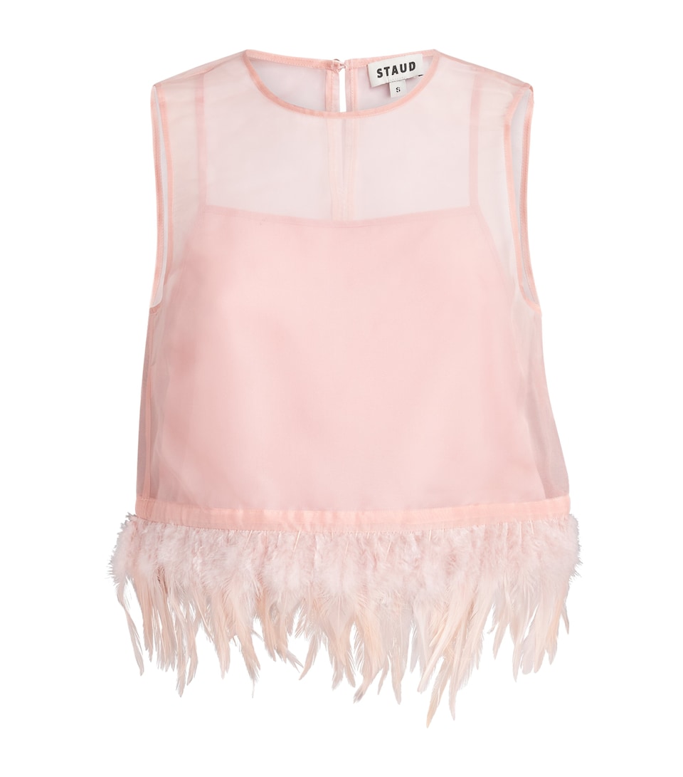 STAUD Womens Silk Feather-Trim Avi Top Sdrs Sandrose