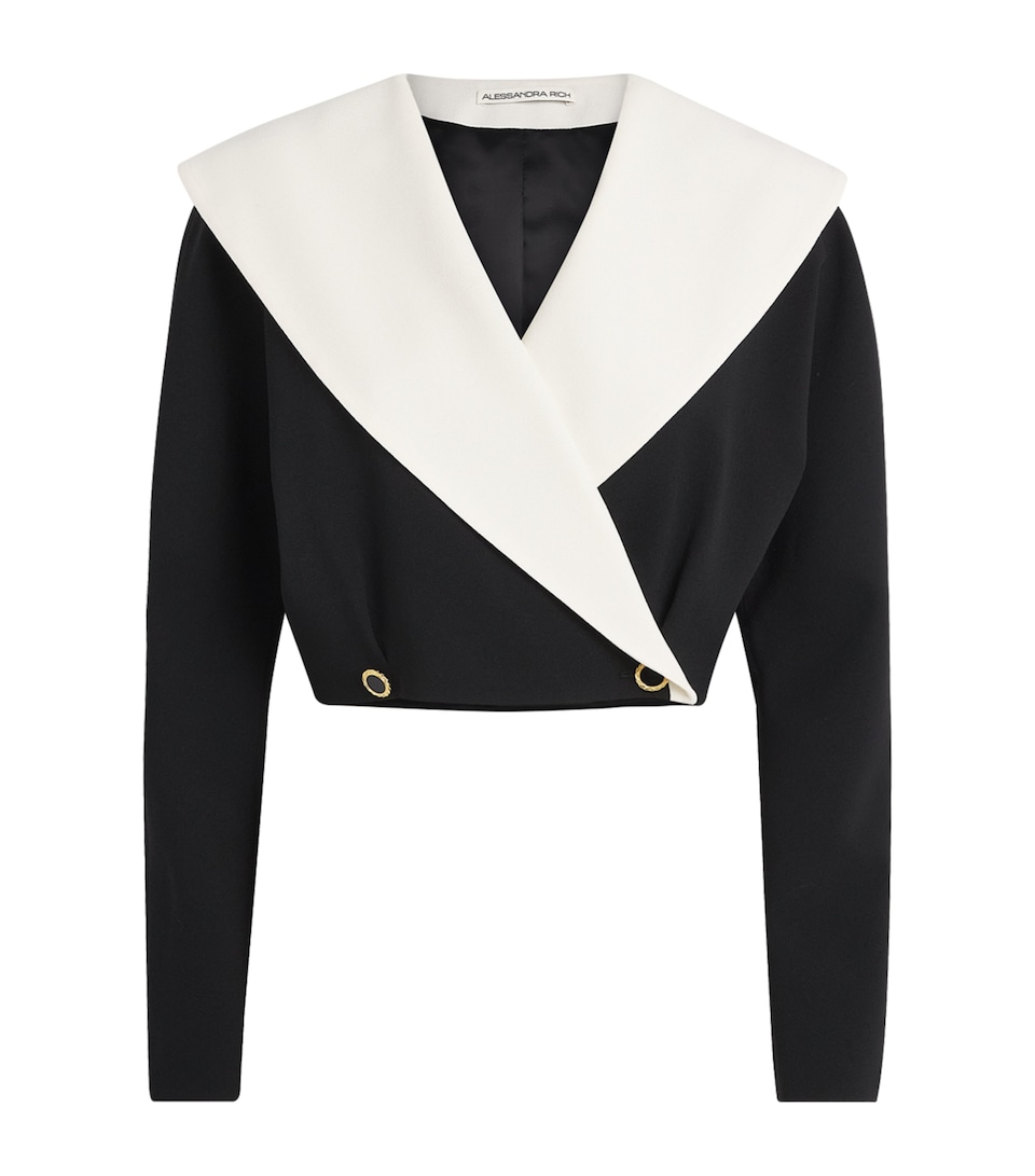 Alessandra Rich Womens Virgin Wool-Blend Cropped Blazer Black