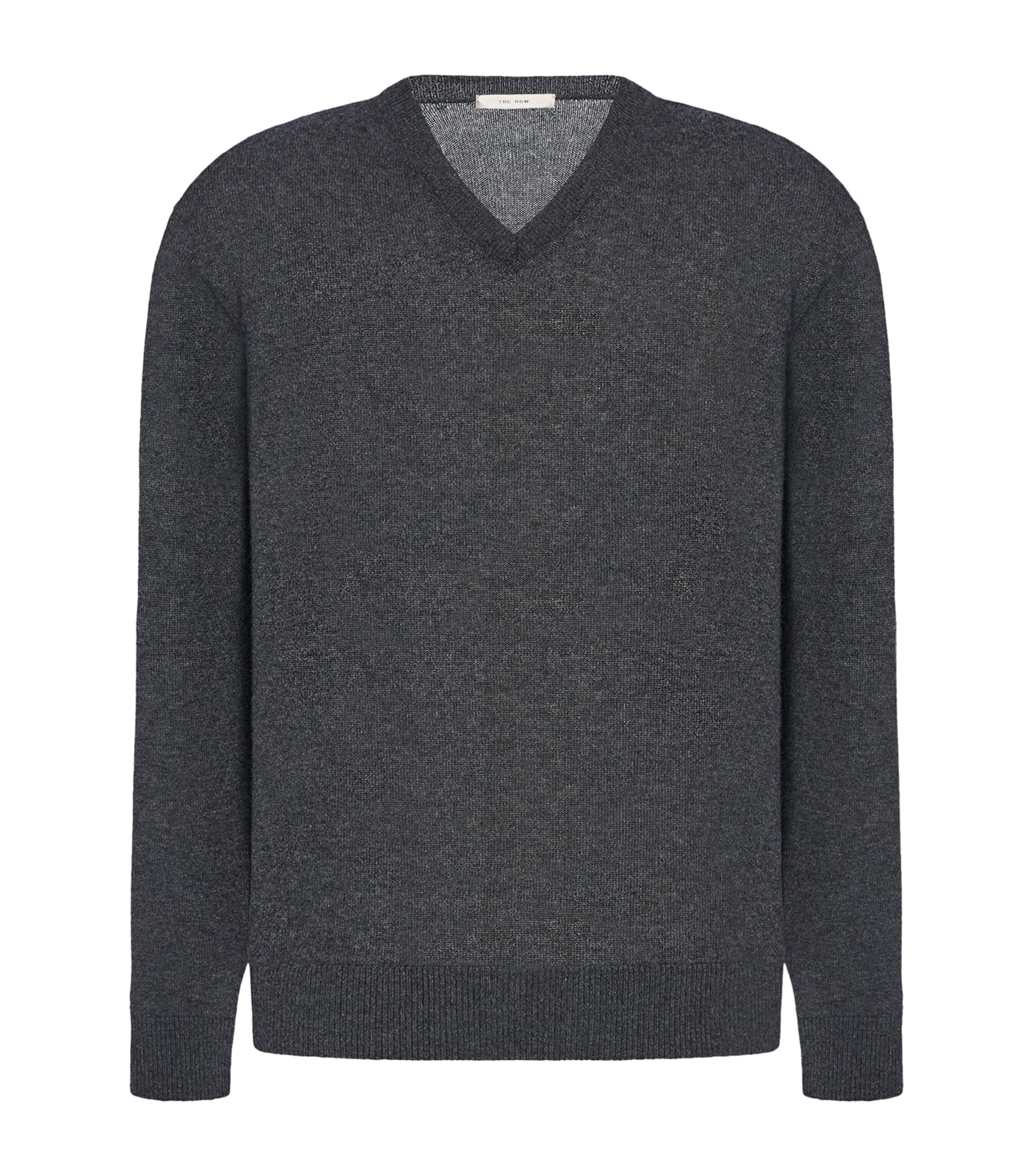 The Row Mens Thamm Cashmer V-Neck Sweater Charcoal Melange